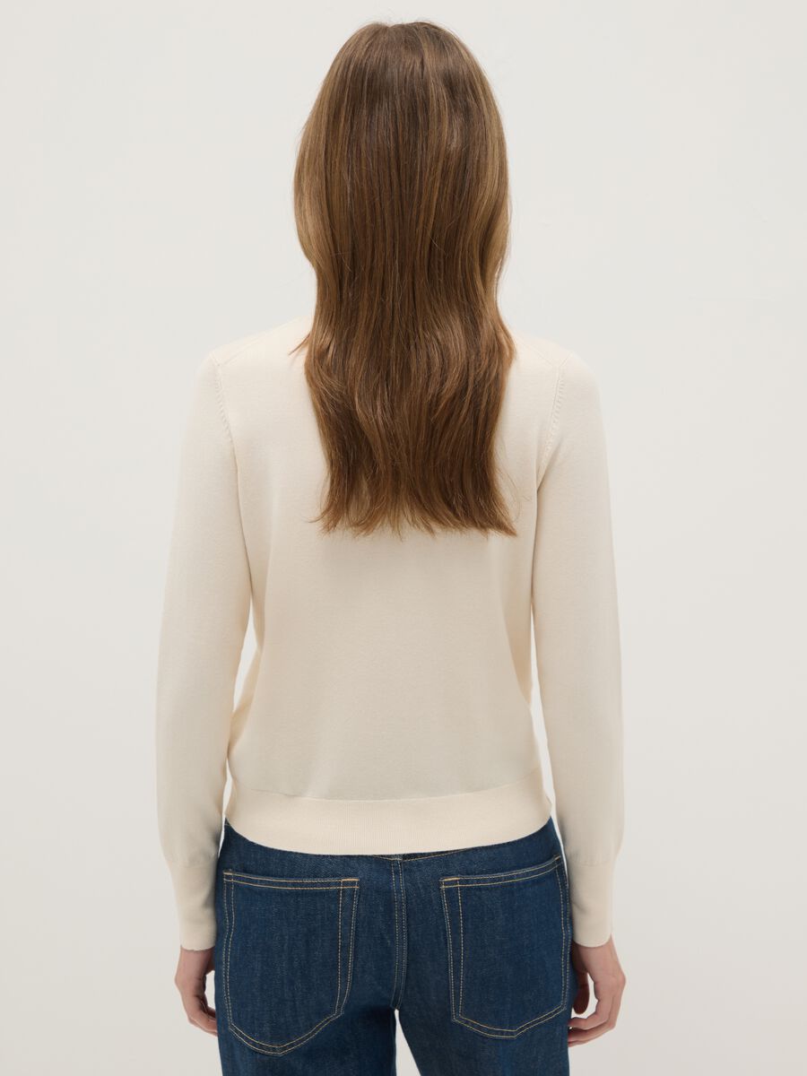 Beige Crew Neck Cardigan Regular Fit_2