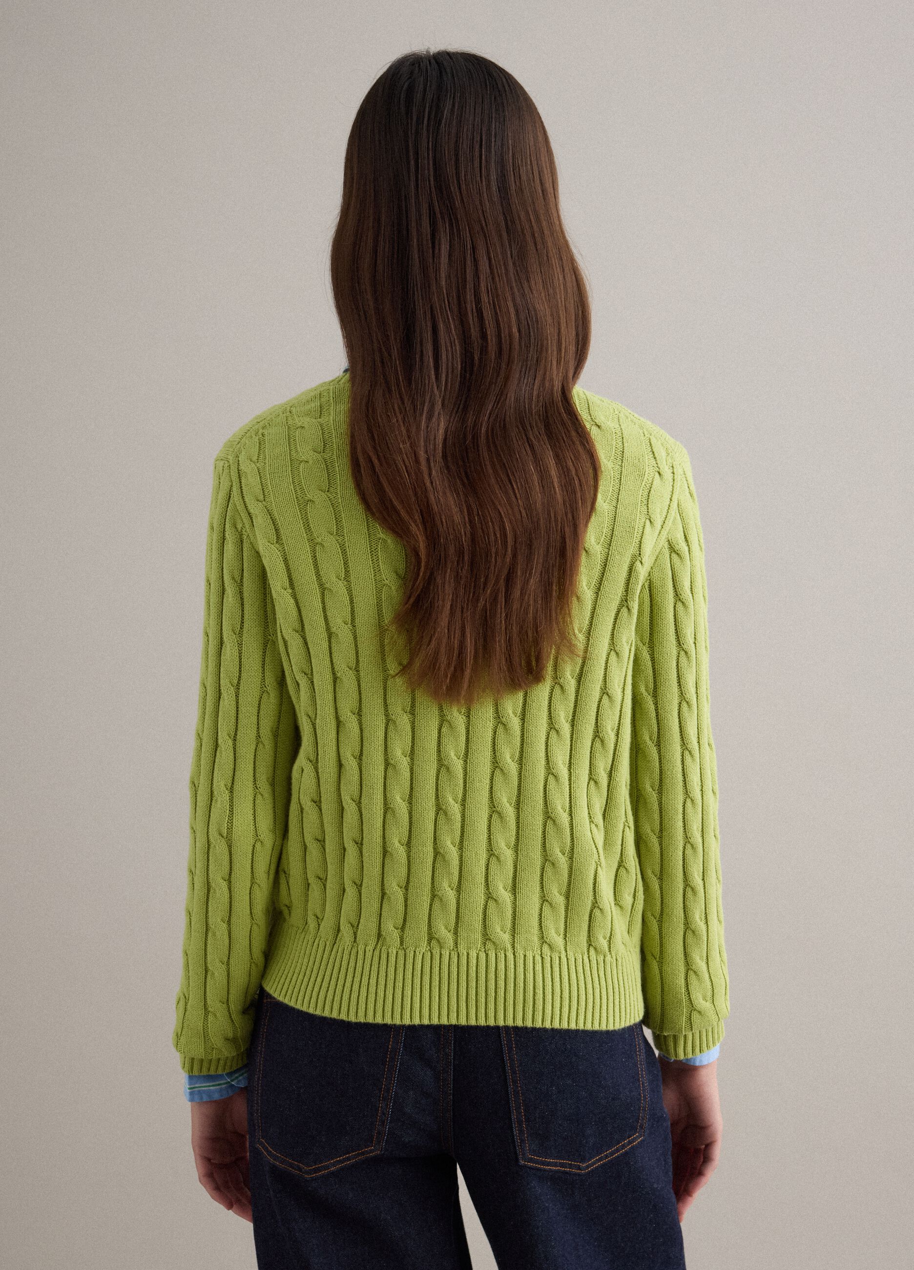 Green pure cotton regular fit cable knit jumper