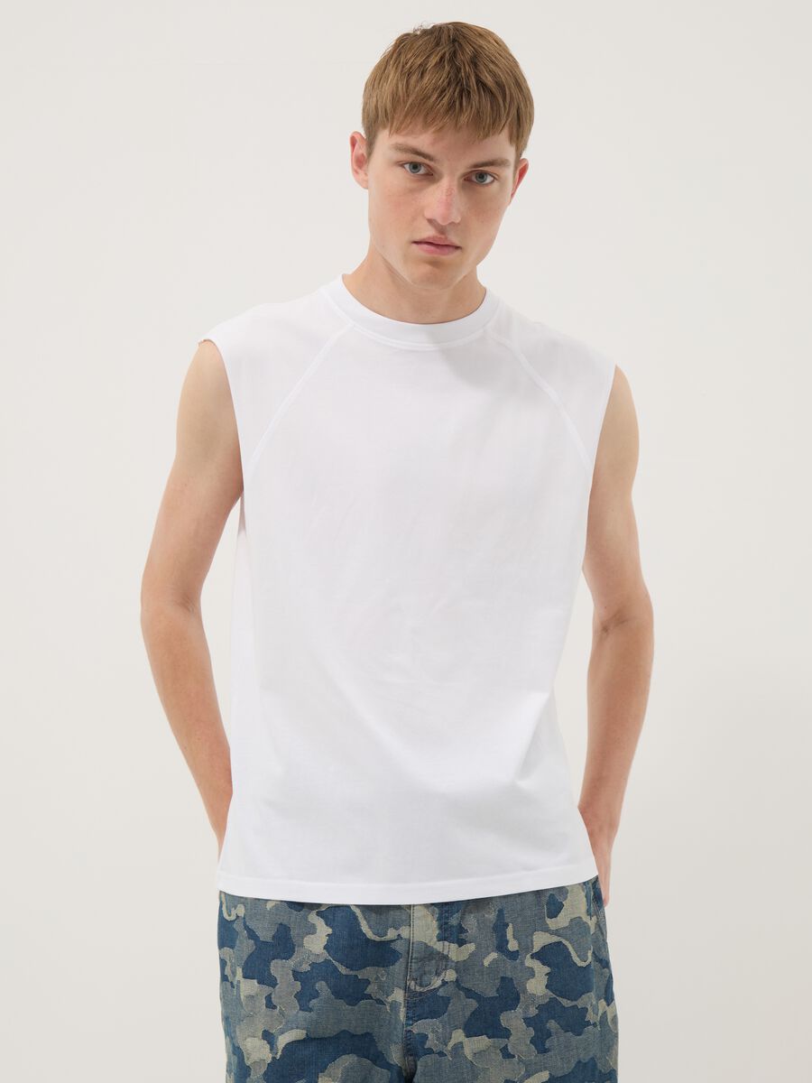 White pure cotton tank top &ndash; regular fit_1