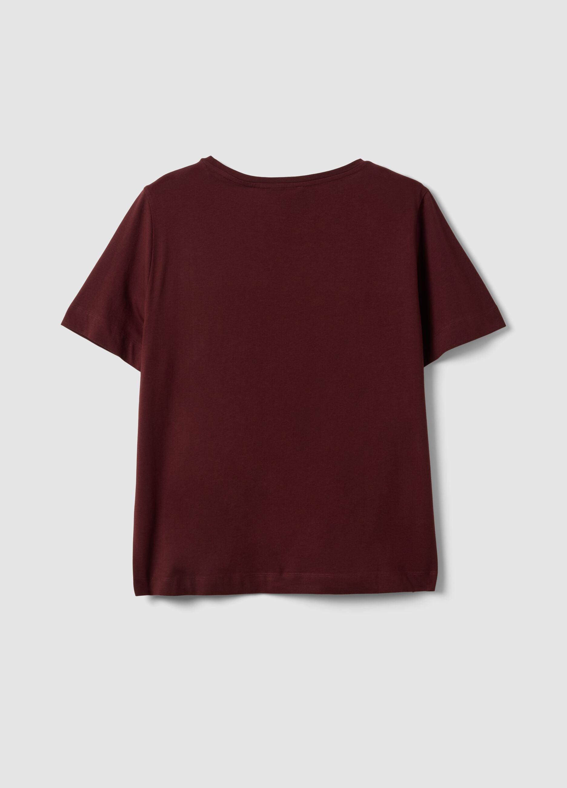 Red pure cotton T-shirt with floral print, regular fit