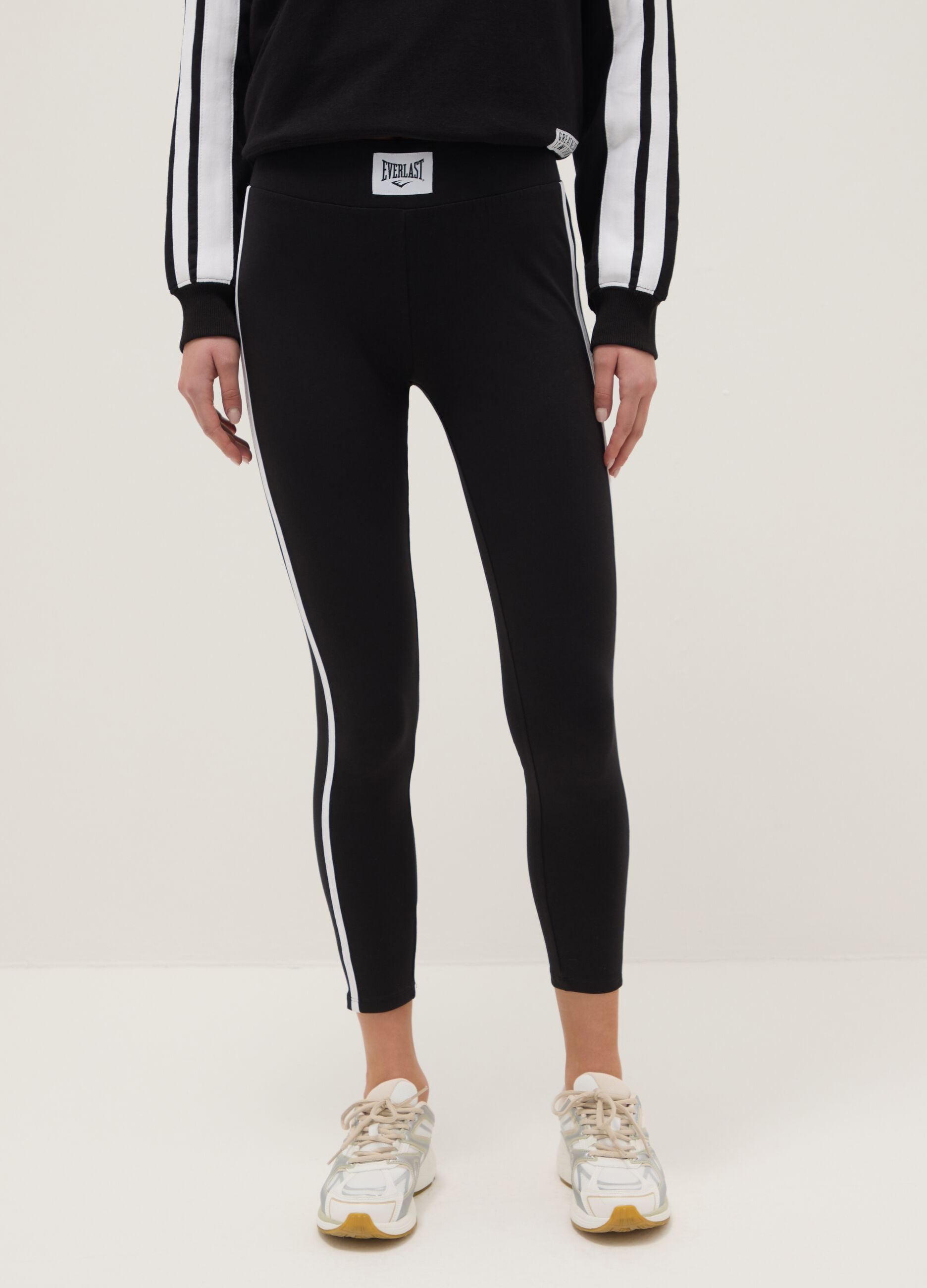 Black Slim Fit Cotton Stretch Leggings with Everlast Logo