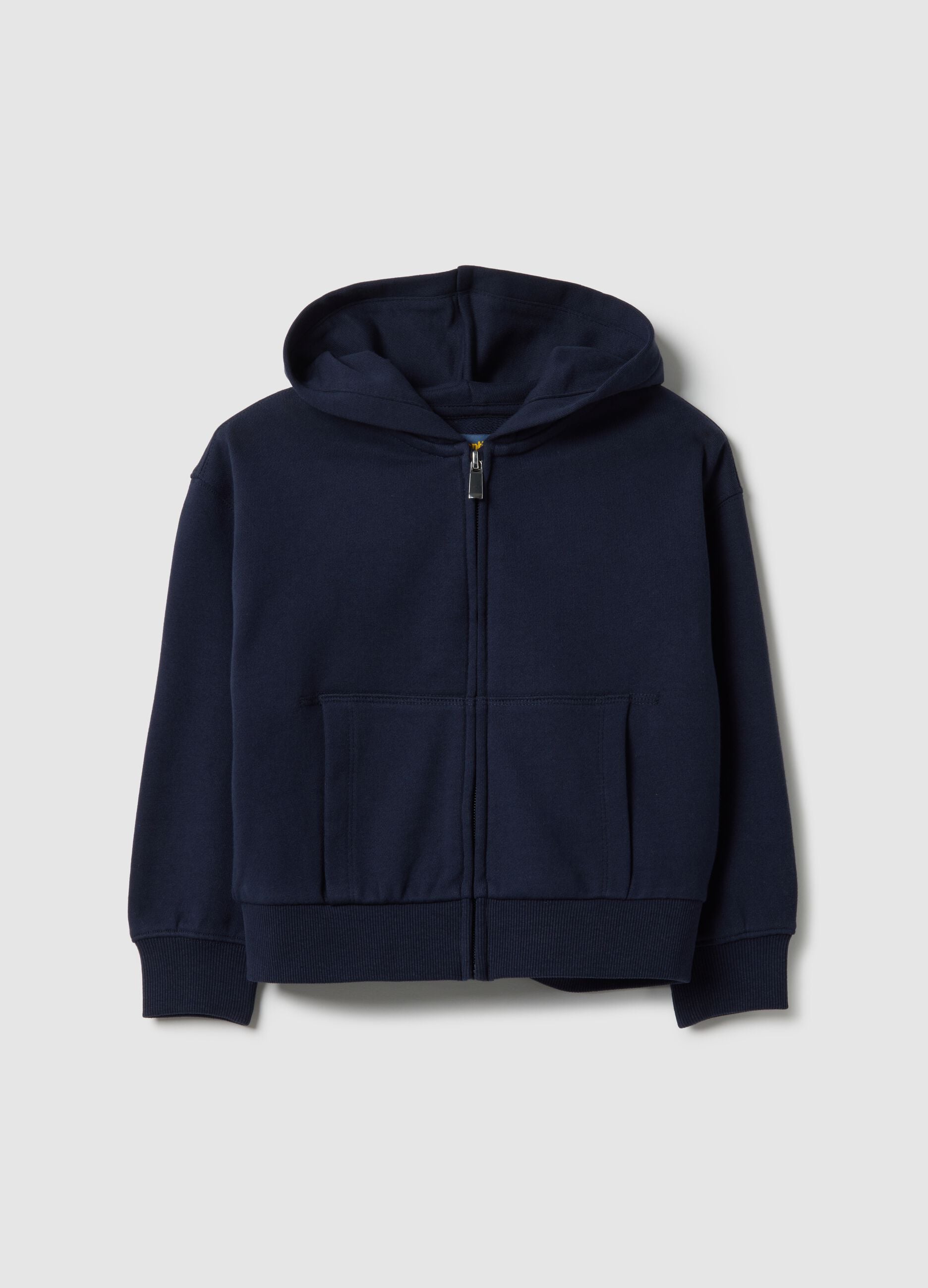 Girls' blue hooded zip sweatshirt in pure cotton regular fit