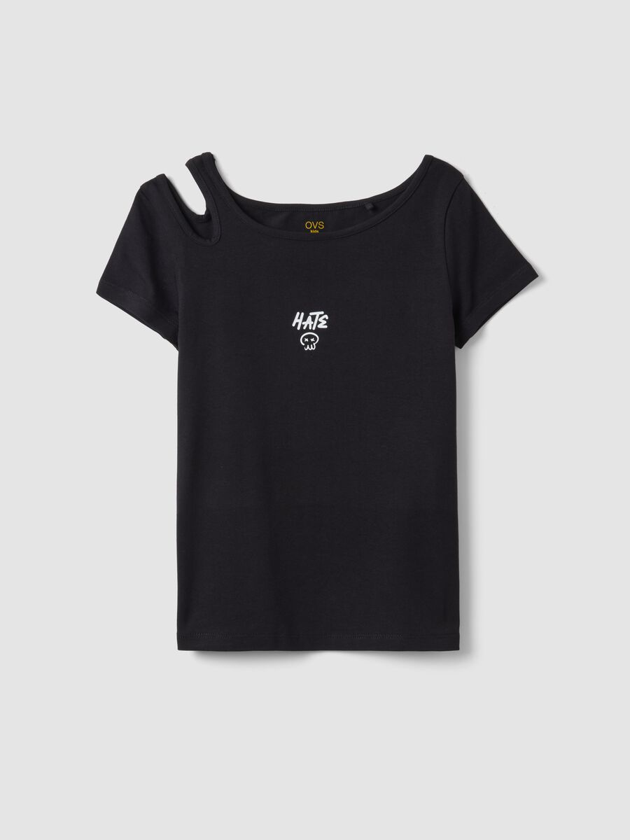 Black stretch cotton slim-fit girls' t-shirt_3