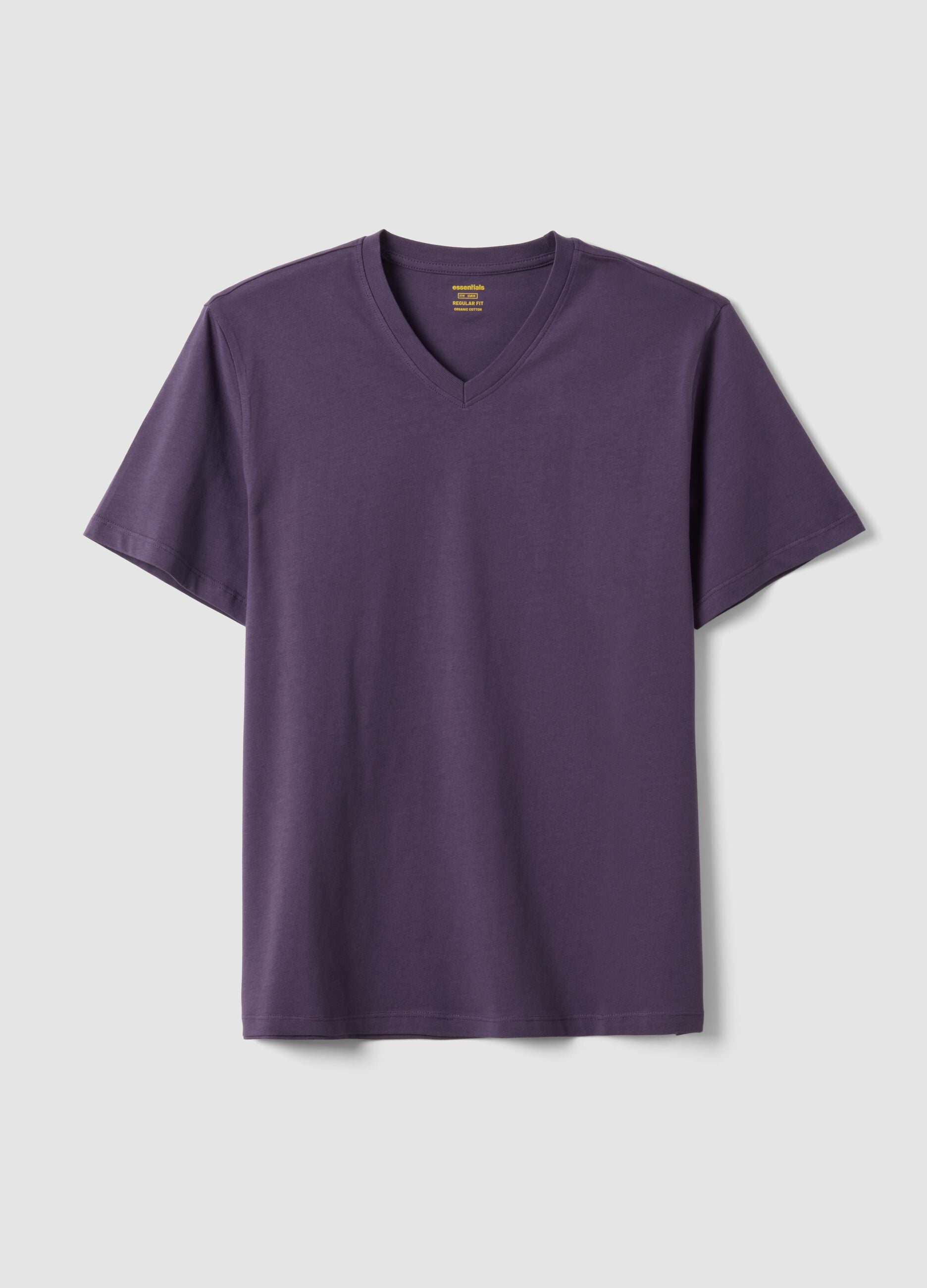 Purple pure cotton regular fit V-neck T-shirt