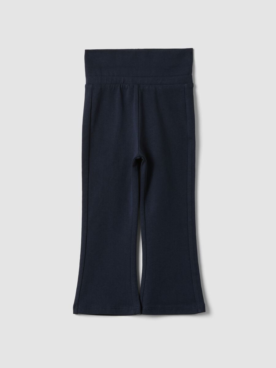 Blue flared leggings in organic cotton and stretch viscose for baby girl_0