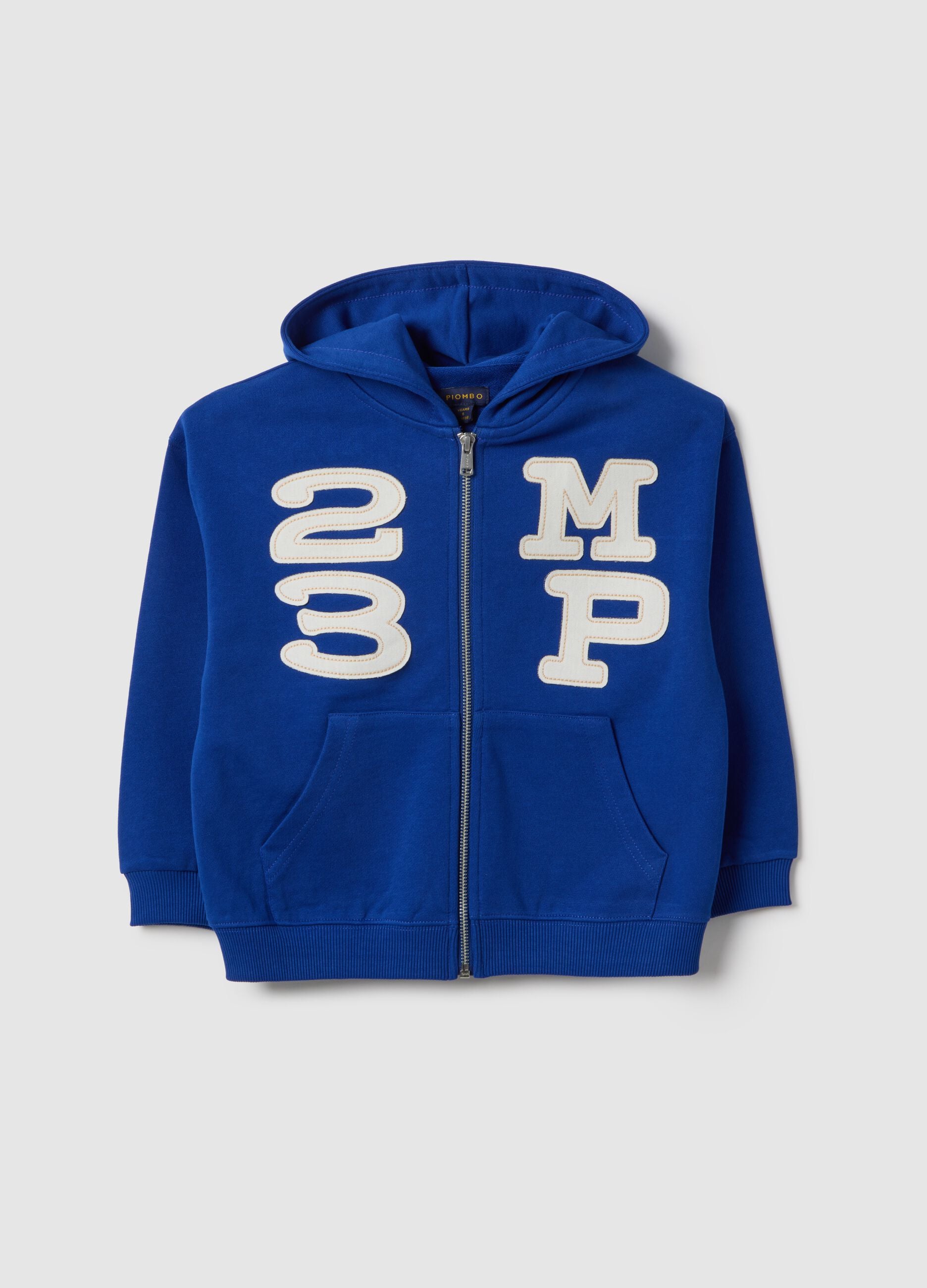 Boys' blue pure cotton hoodie regular fit with numbers and text