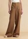 Brown linen-viscose blend wide-leg trousers with structured waistband_1