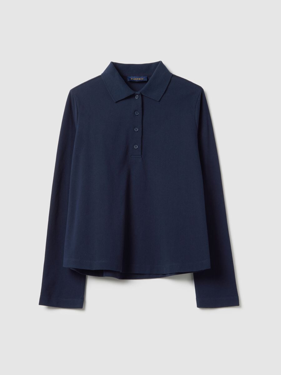 Long-sleeve blue polo shirt in pure cotton regular fit_4