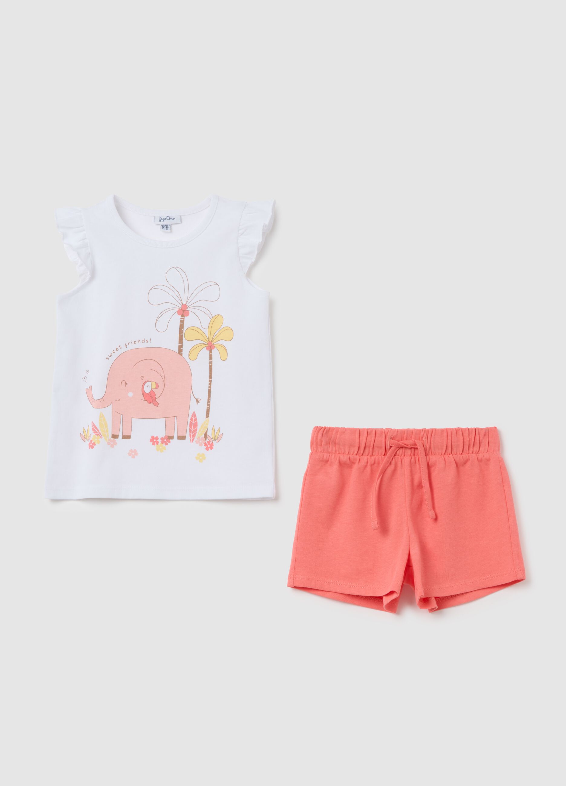 Girls&rsquo; white summer outfit in 100% cotton with regular fit