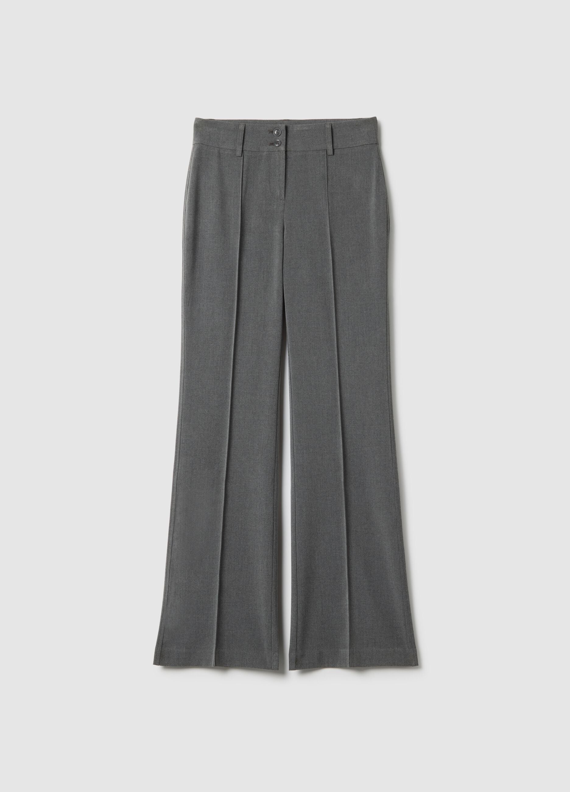 Grey Stretch Flare Fit Trousers