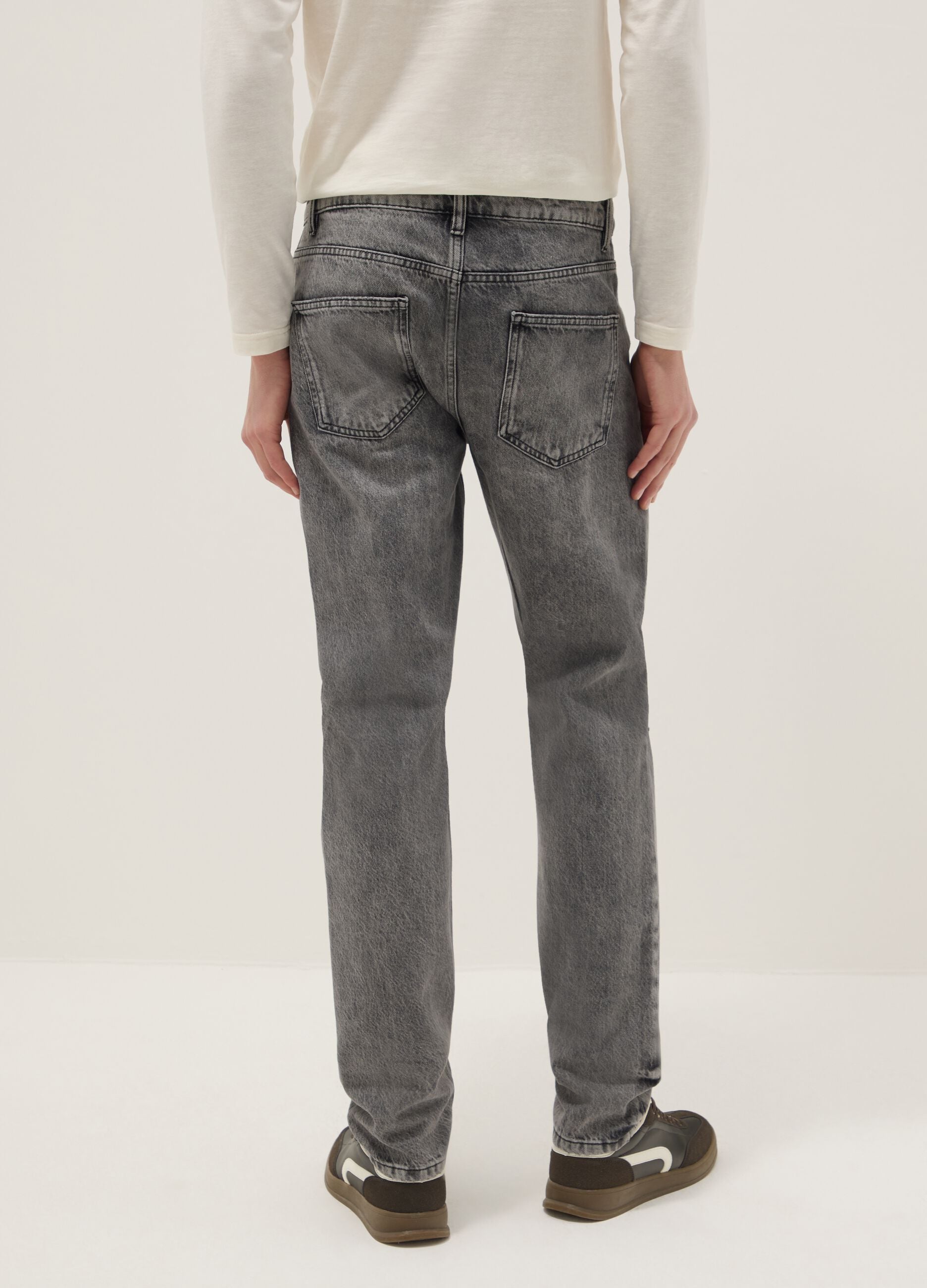 Grey Slim Fit Distressed Pure Cotton Jeans