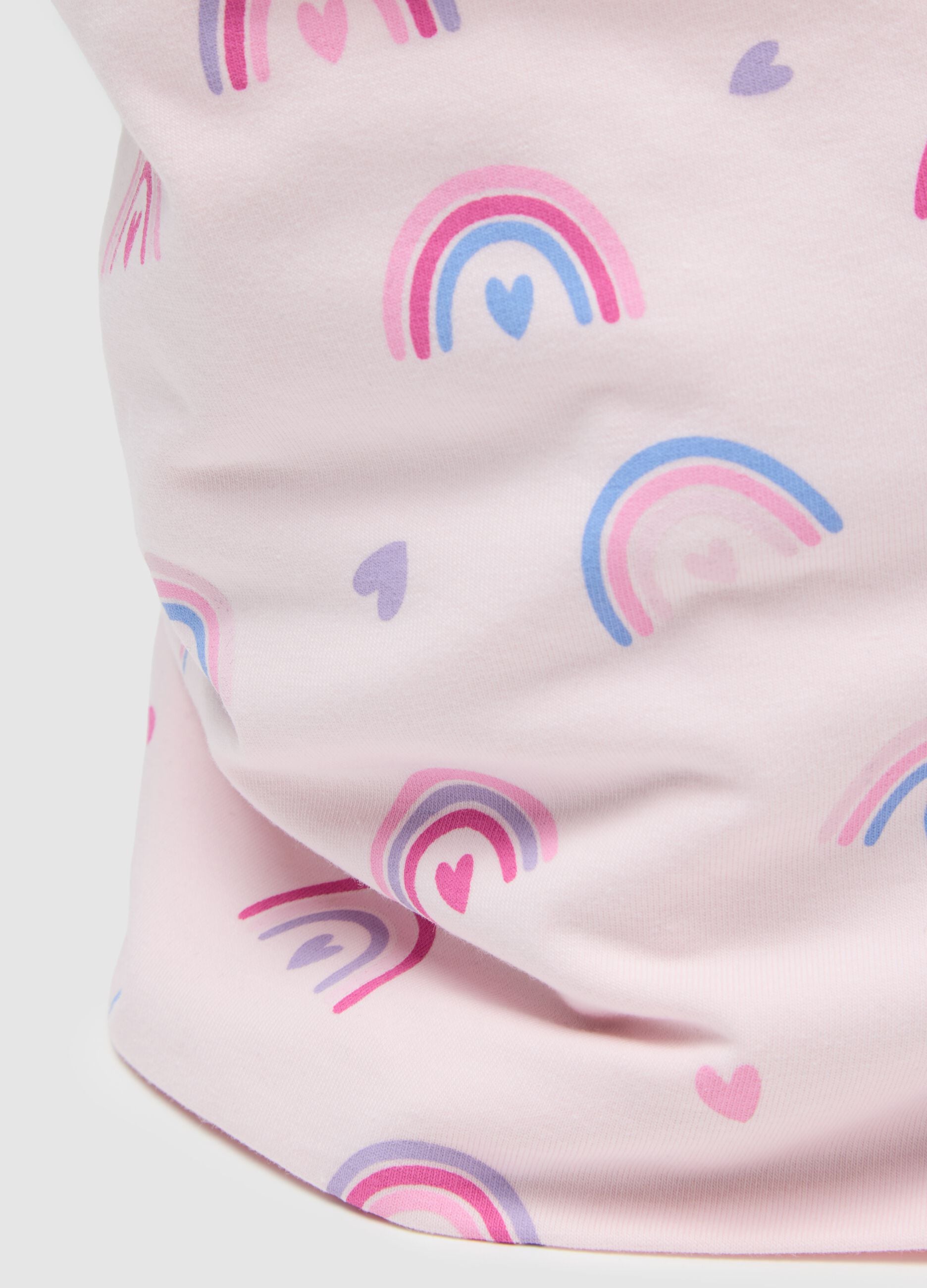 Girl's pink elasticated cotton scarf with prints
