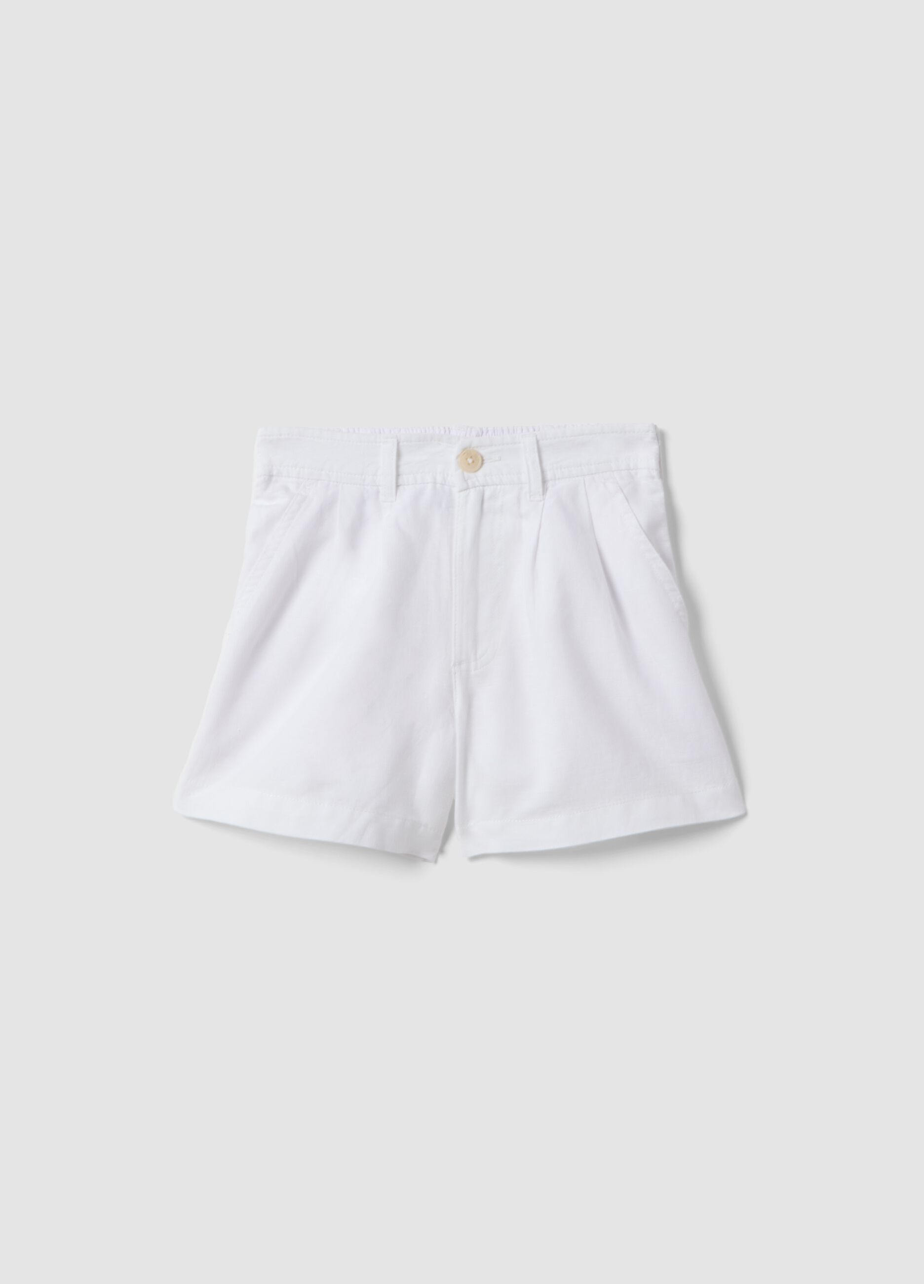 Girls&rsquo; white linen-cotton blend regular-fit shorts