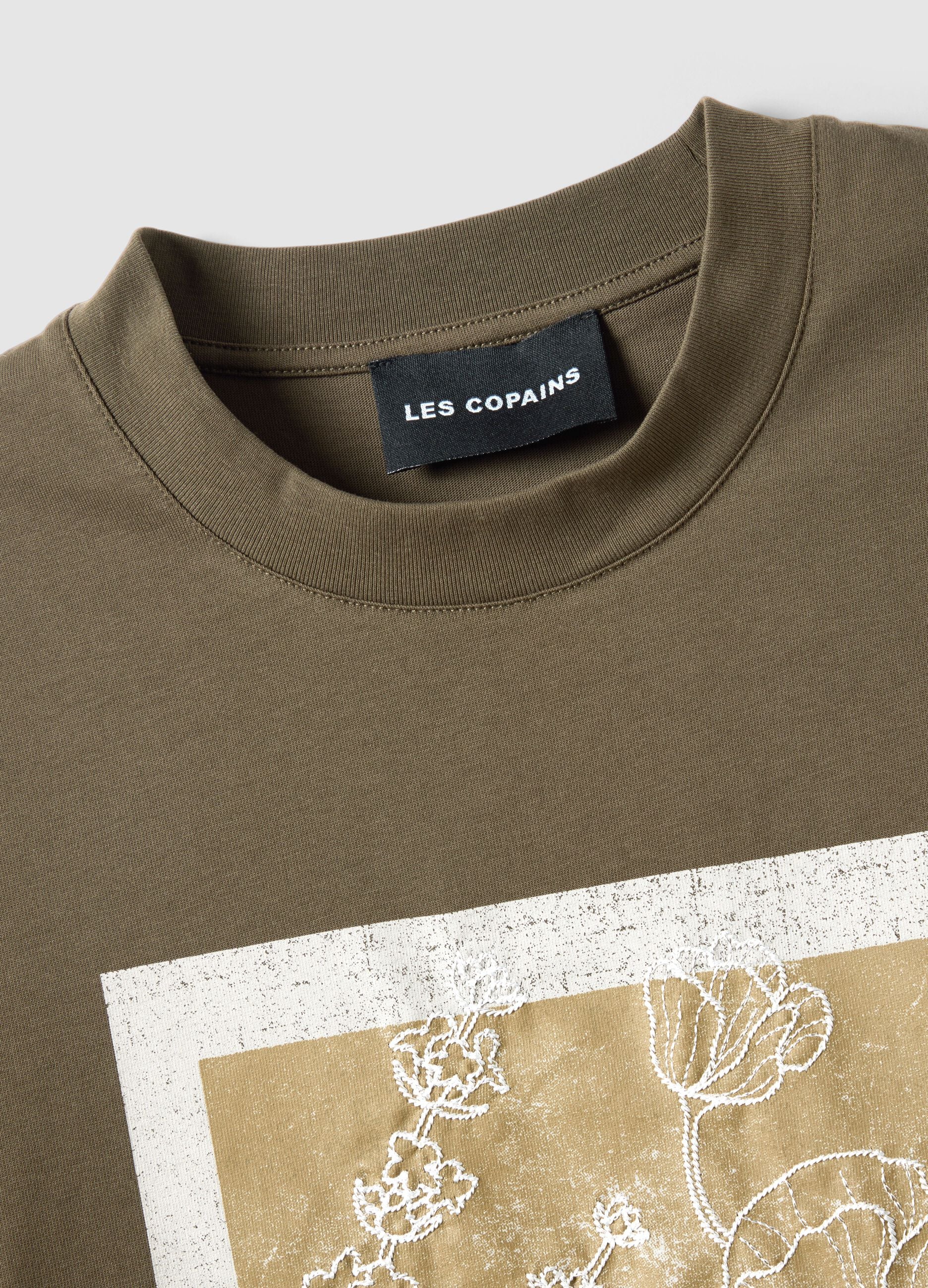 Green pure cotton regular fit T-shirt with floral print