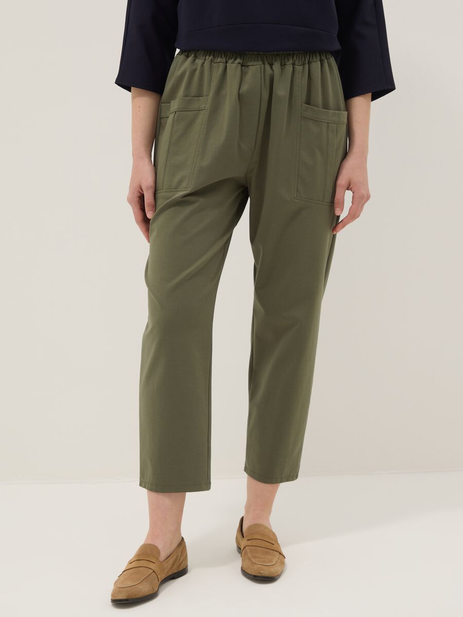 Green stretch-cotton trousers with elasticated waistband, regular fit_1