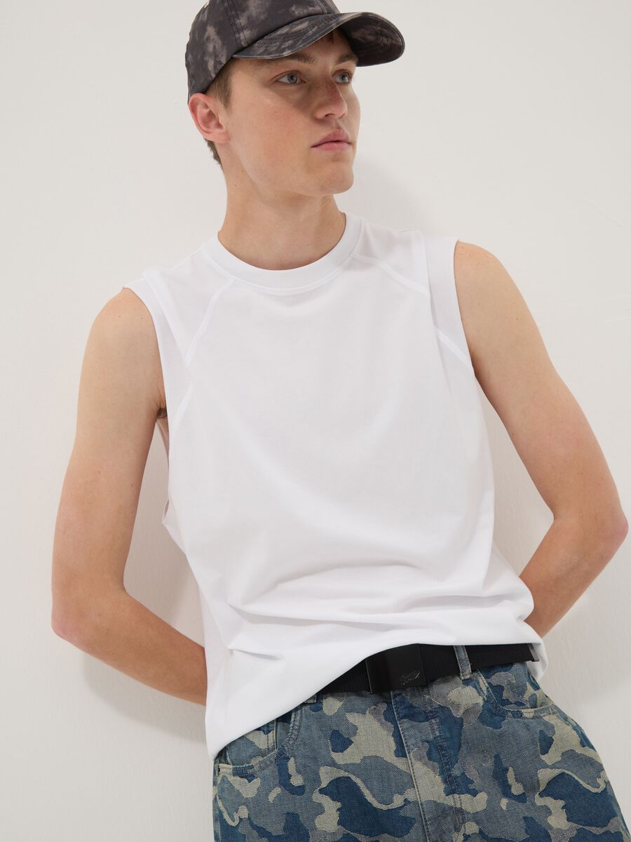 White pure cotton tank top &ndash; regular fit_0