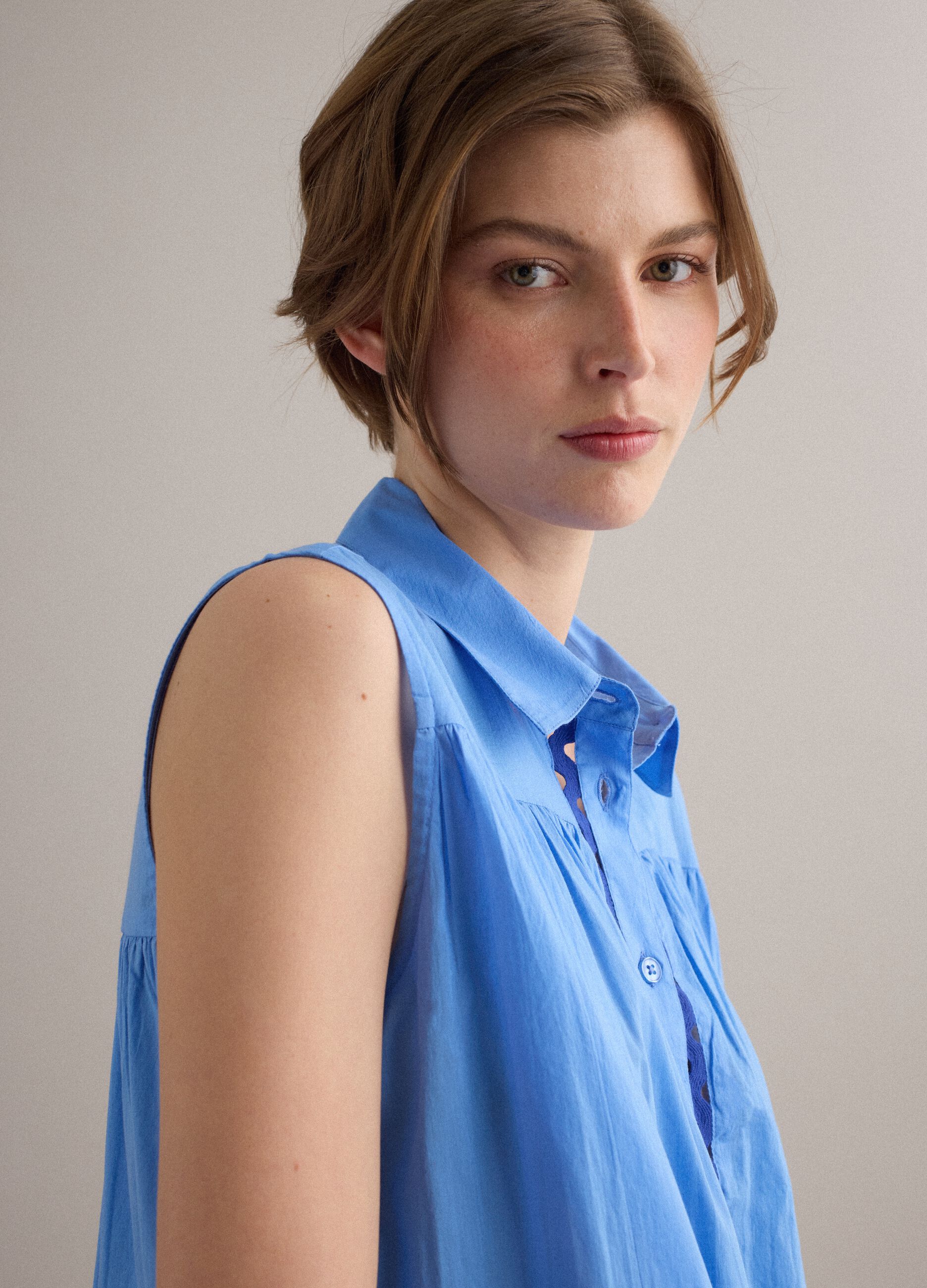 Light Blue Pure Cotton Shirt Dress