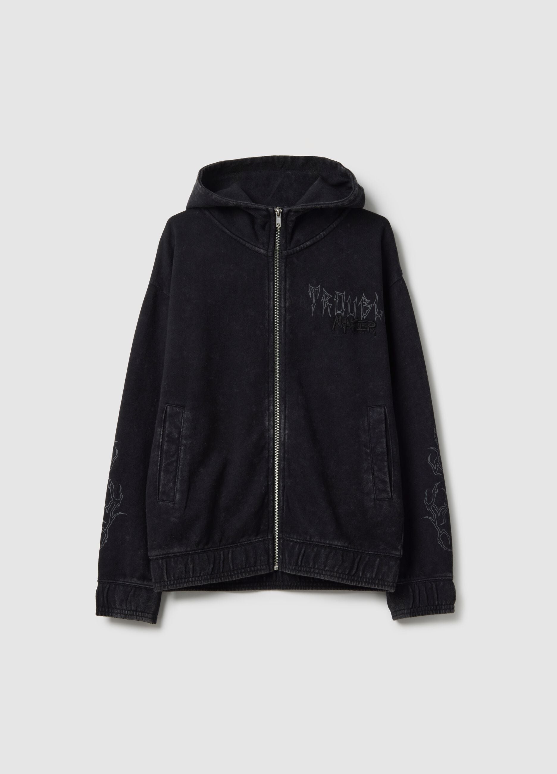 Boys' Regular Fit Black Pure Cotton Hoodie with Zip