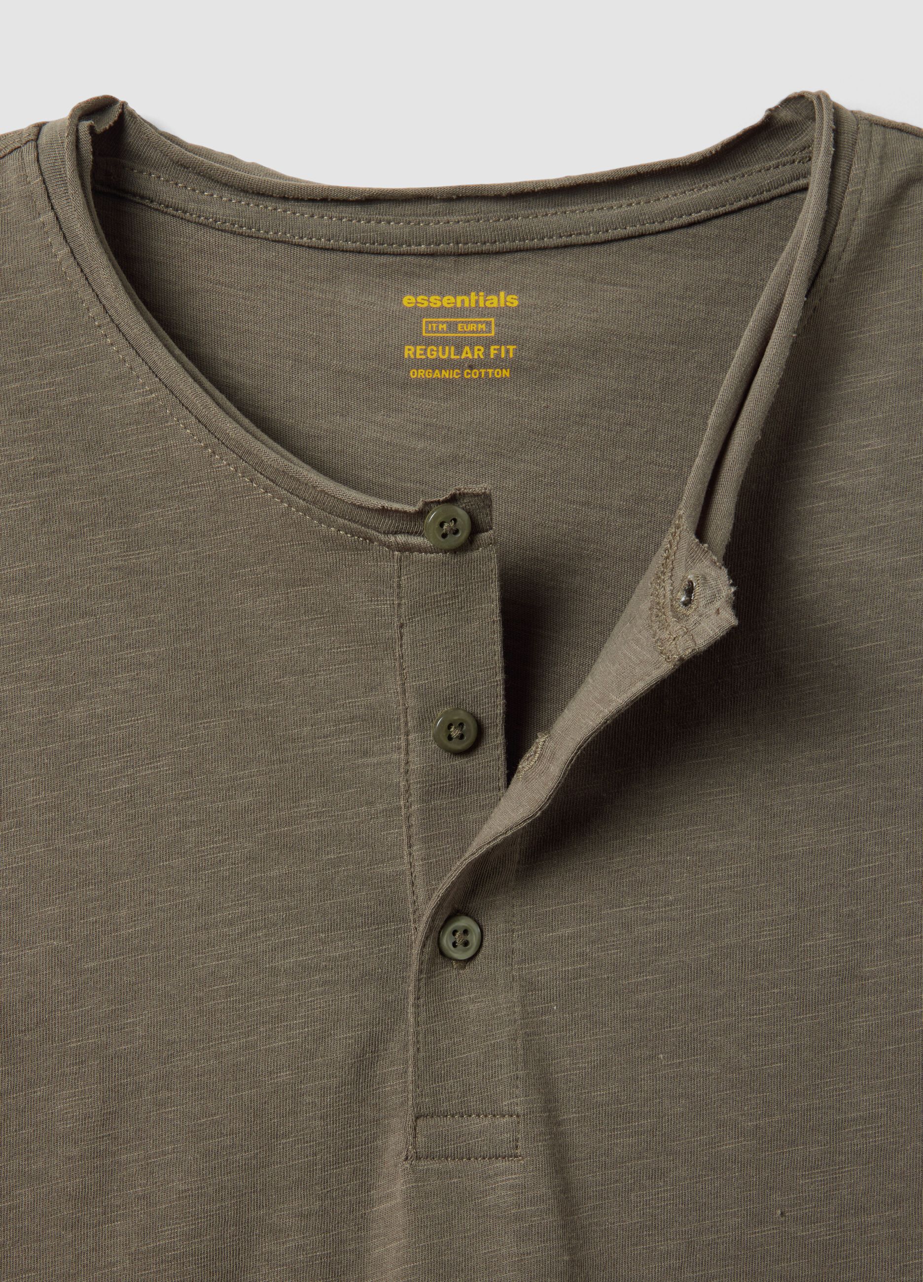 Green pure cotton t-shirt with seraph neckline, regular fit