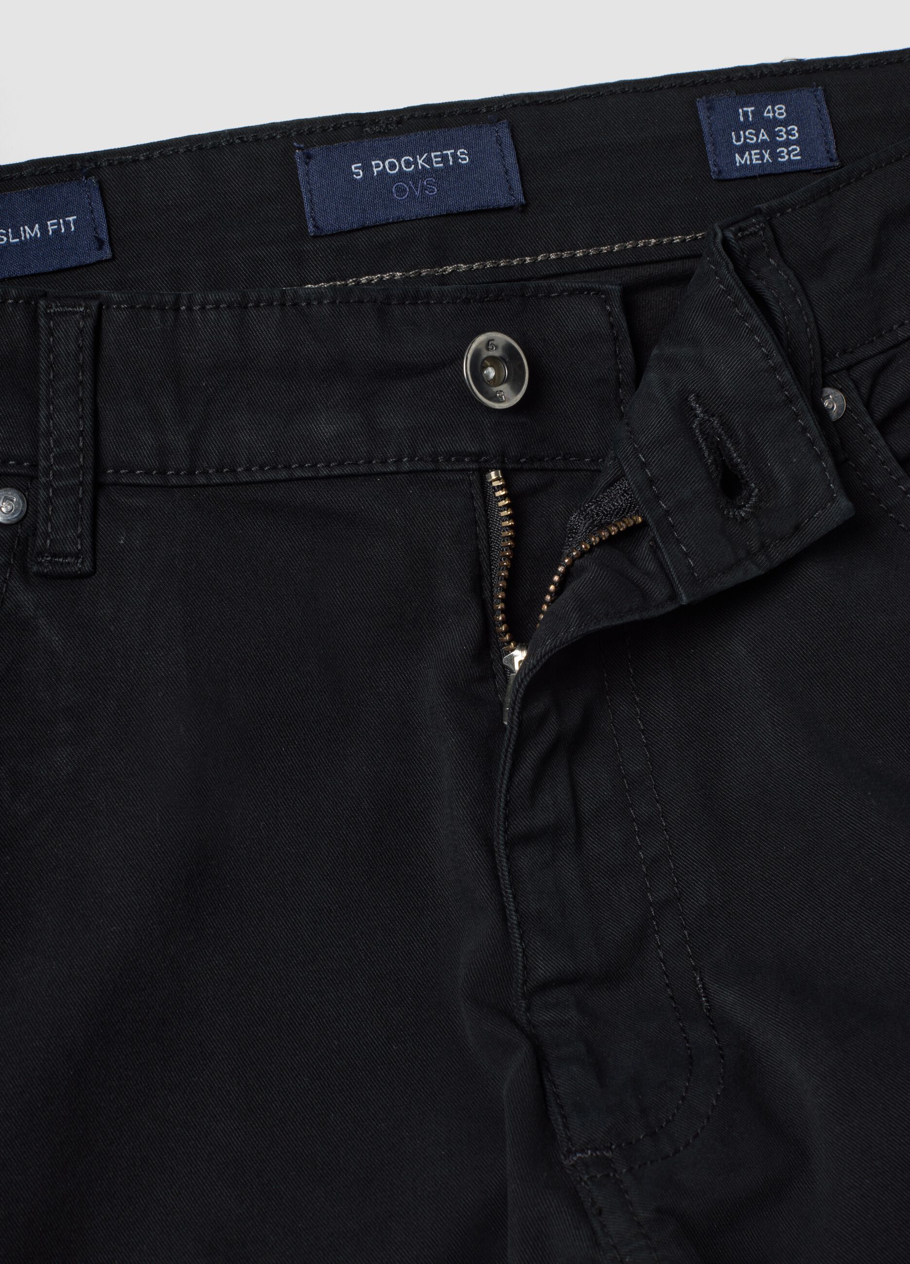 Black slim-fit stretch cotton twill trousers