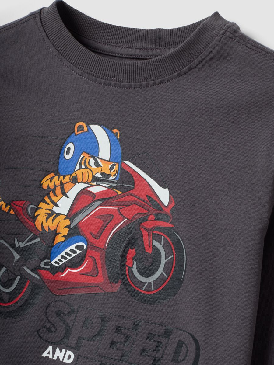 T-shirt grigia in puro cotone con stampa tigre over fit per bambino_2