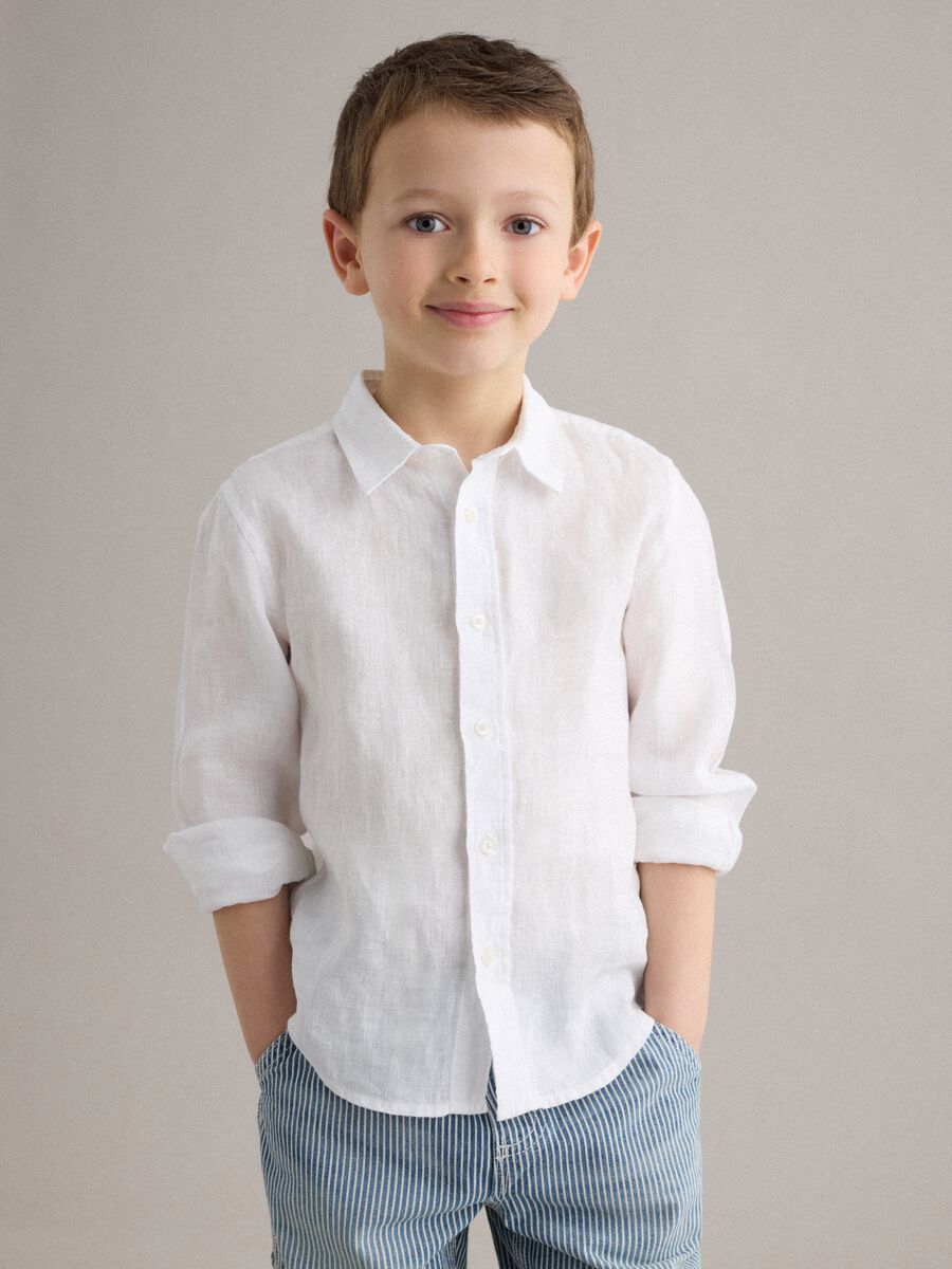 Kids&rsquo; White Pure Linen Oversized Shirt_0