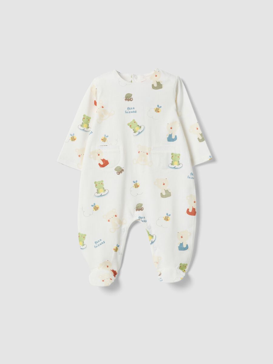 White newborn pure cotton sleepsuit with designs_0
