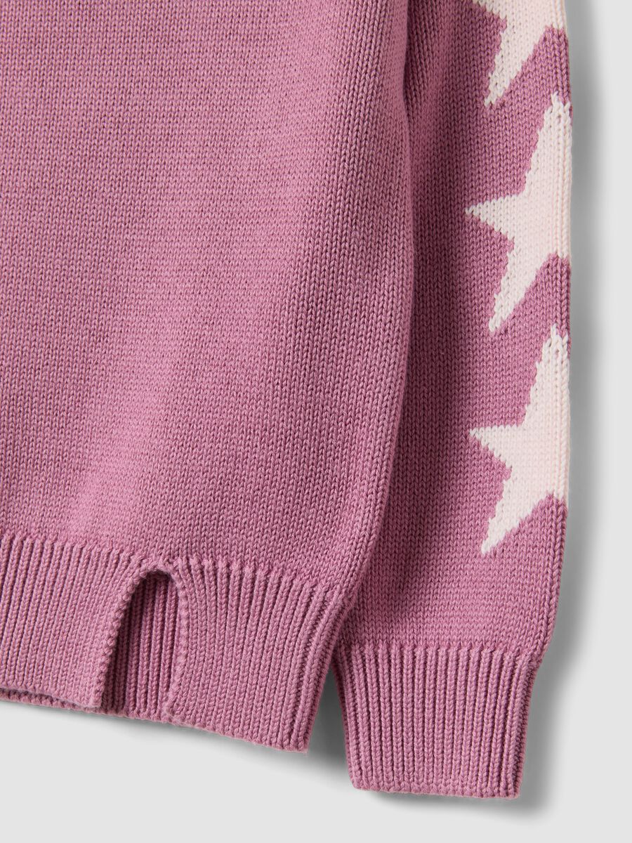 Pink cotton-blend jumper with jacquard stars for girls_2