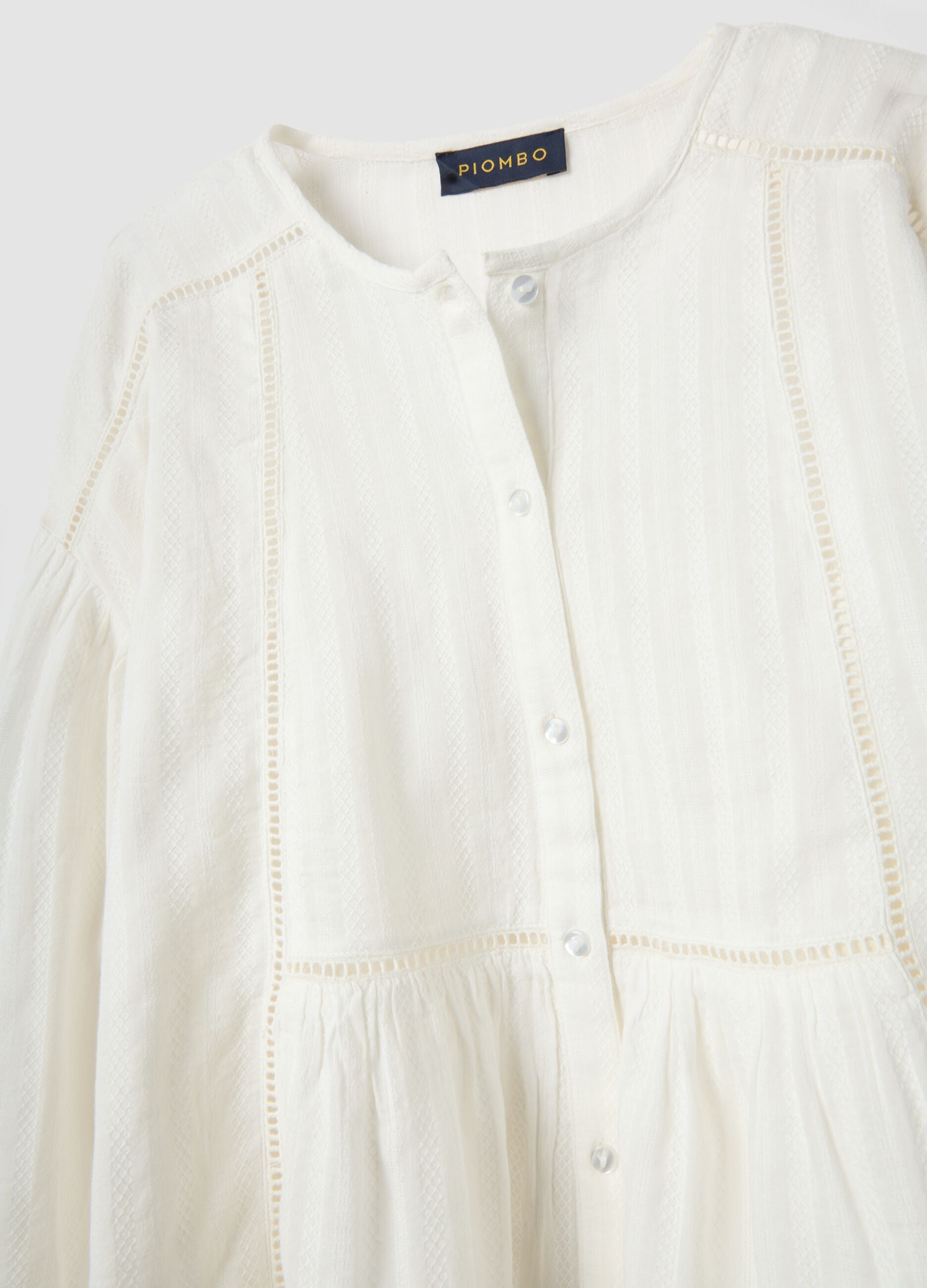 White pure cotton regular-fit shirt with broderie anglaise inserts