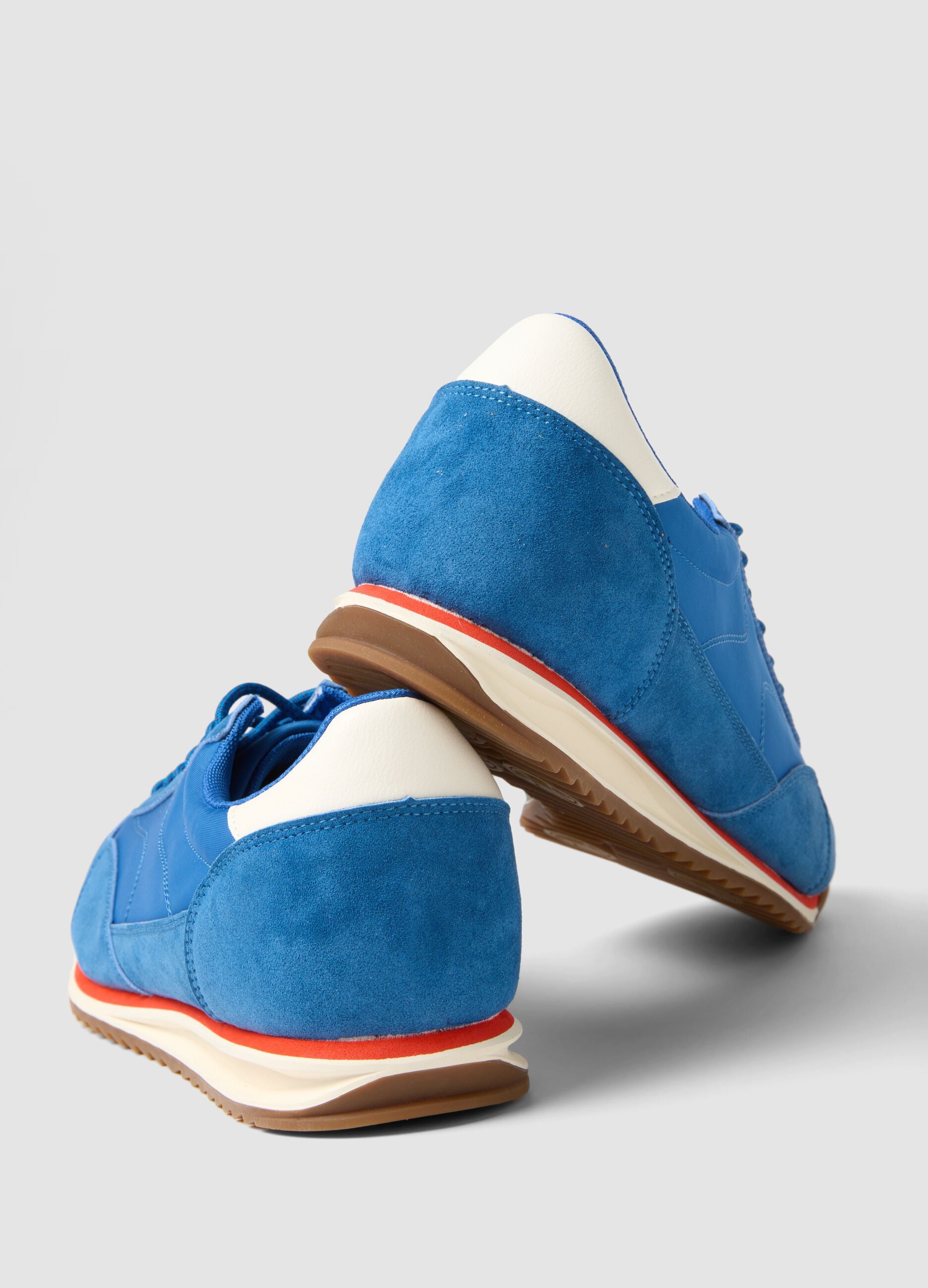 Blue genuine leather sneakers with lightweight sole