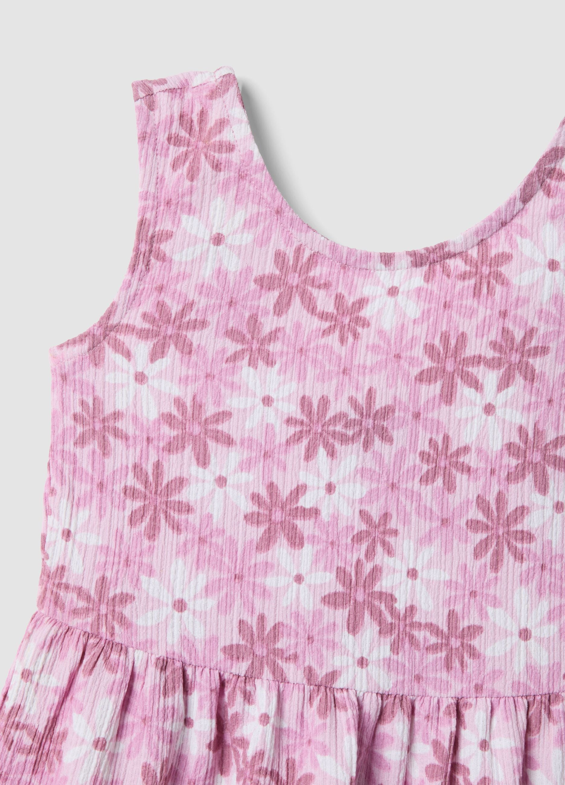 Girls&rsquo; Pink Floral Print Stretch Sleeveless Dress