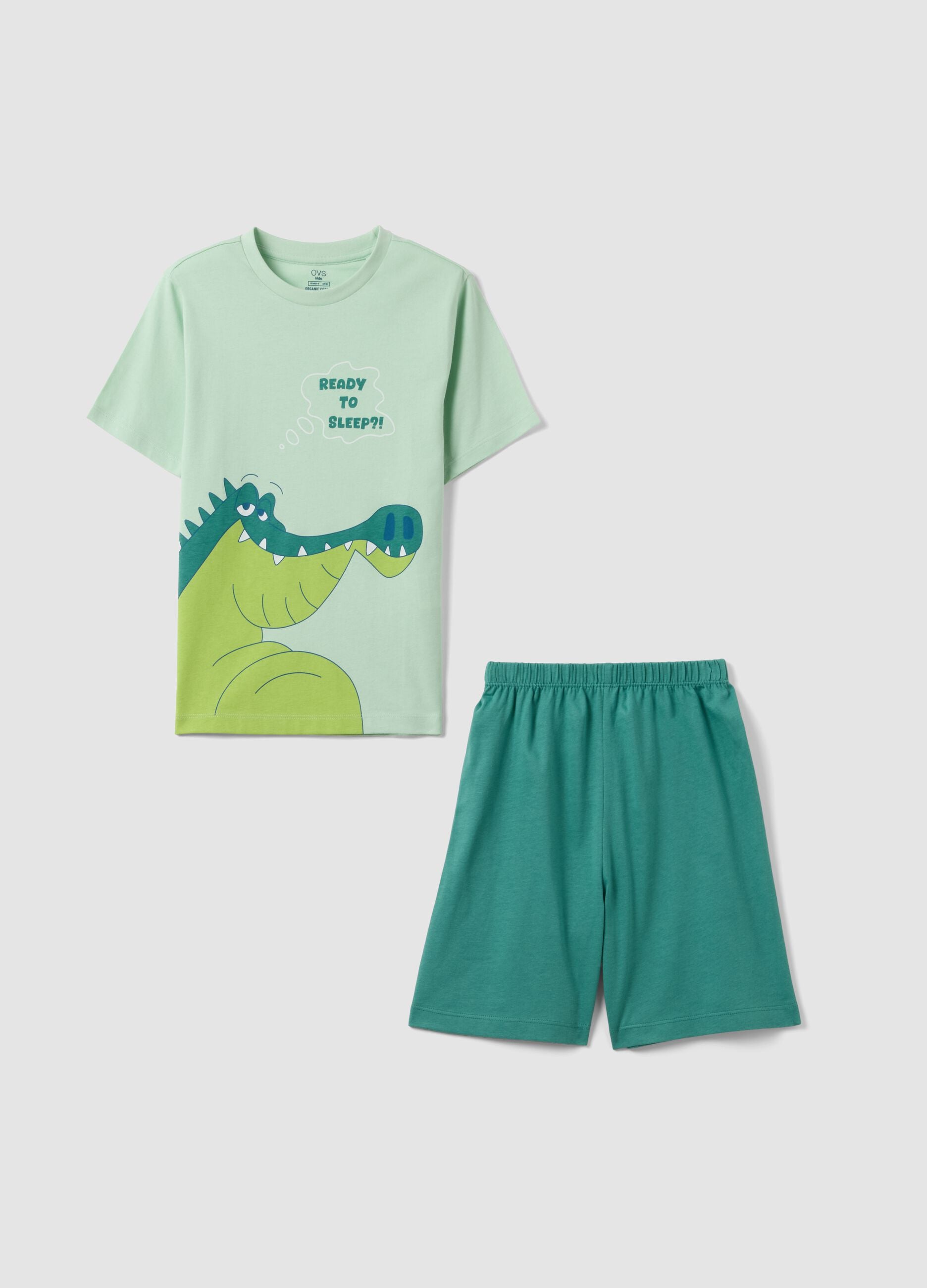 Children's green pure cotton pyjamas regular fit with print