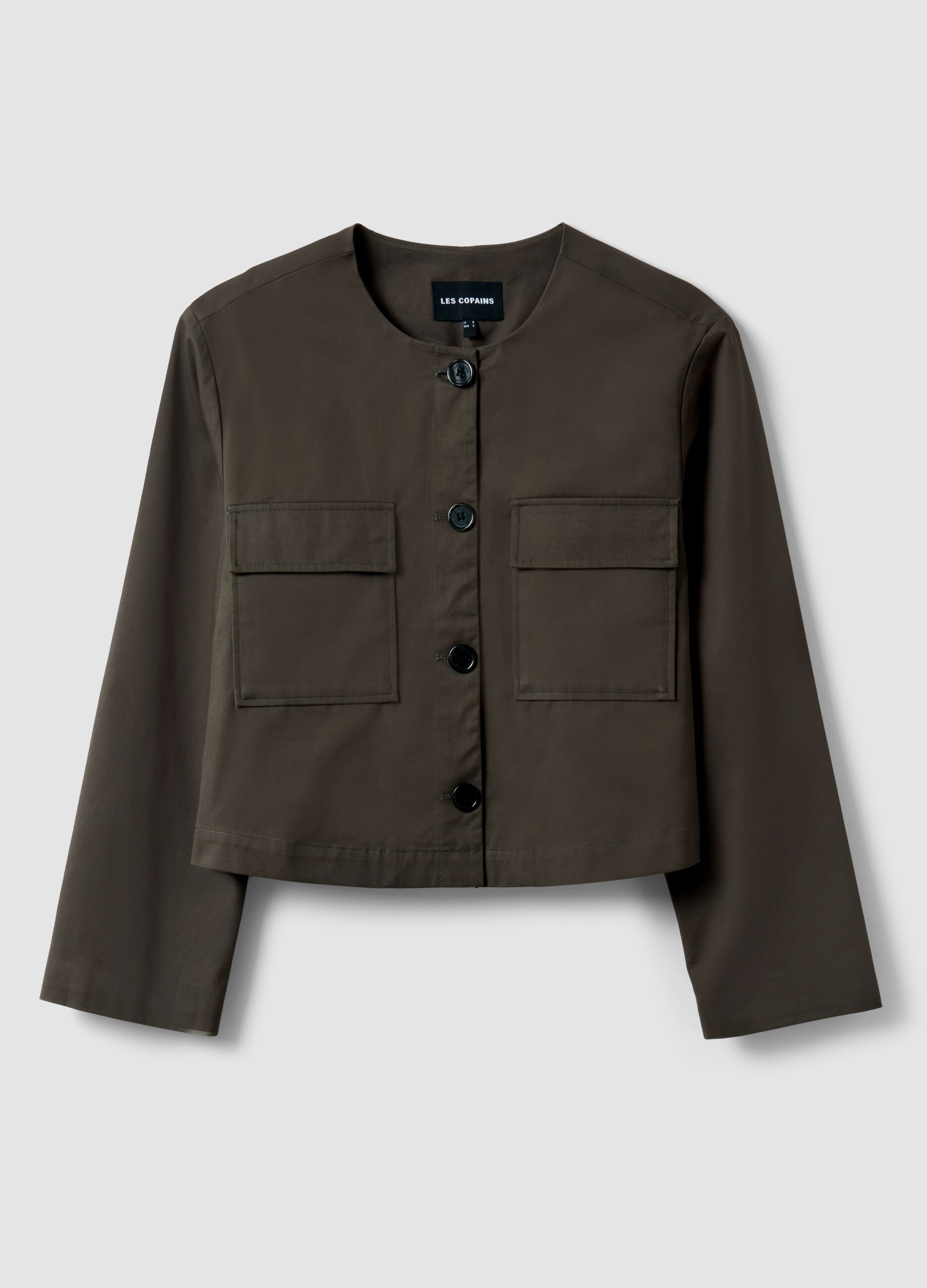 Regular fit green pure cotton jacket with buttons and front pockets