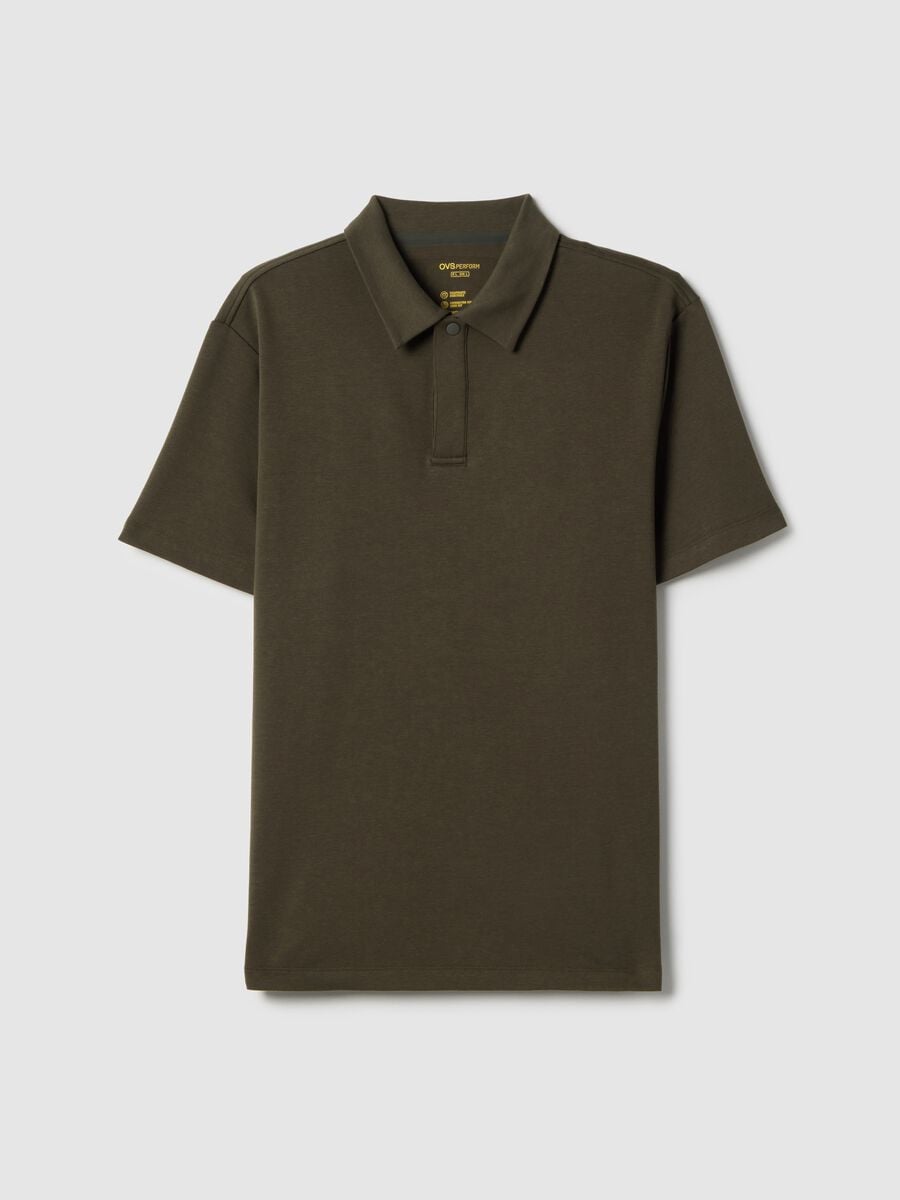 Green short-sleeved cotton blend polo shirt, regular fit_4