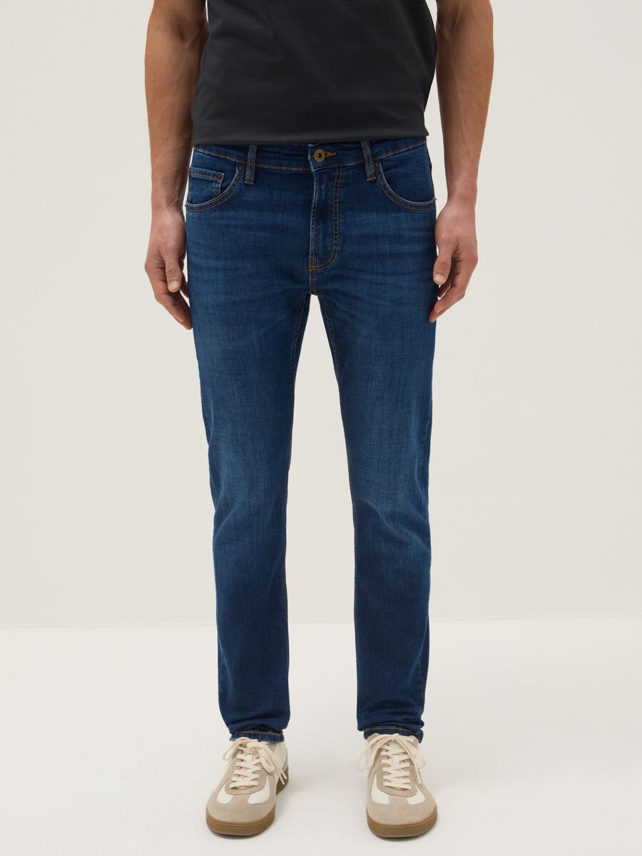 Skinny fit blue stretch cotton jeans_1