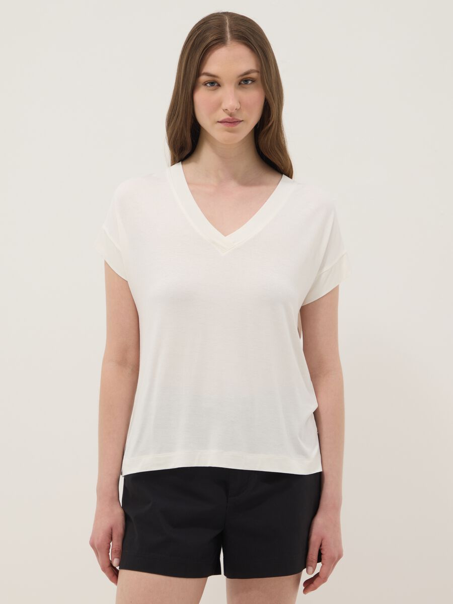 White stretch viscose T-shirt, regular fit_0