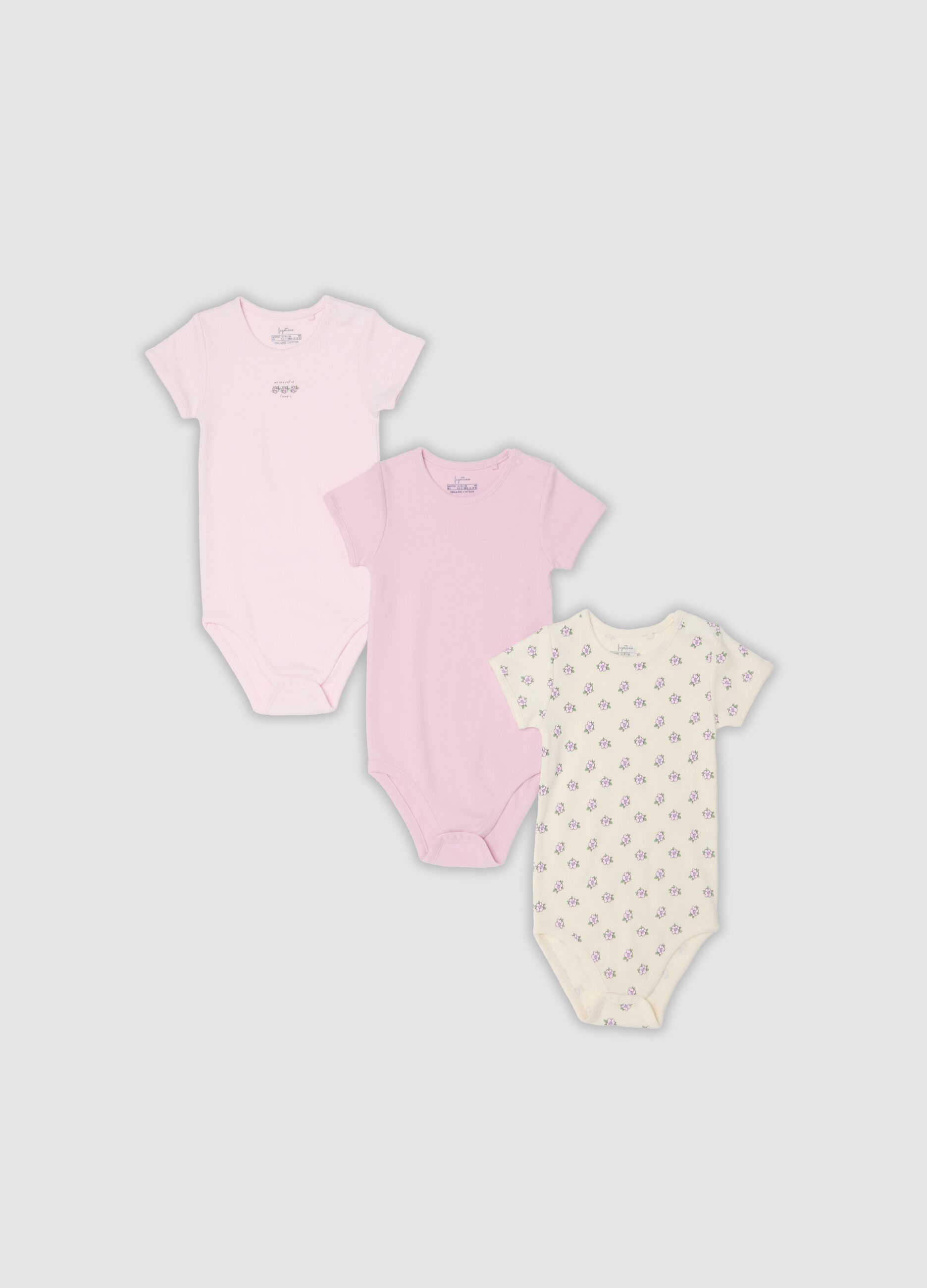 3-pack of multicolour organic cotton bodysuits for baby girl and toddler