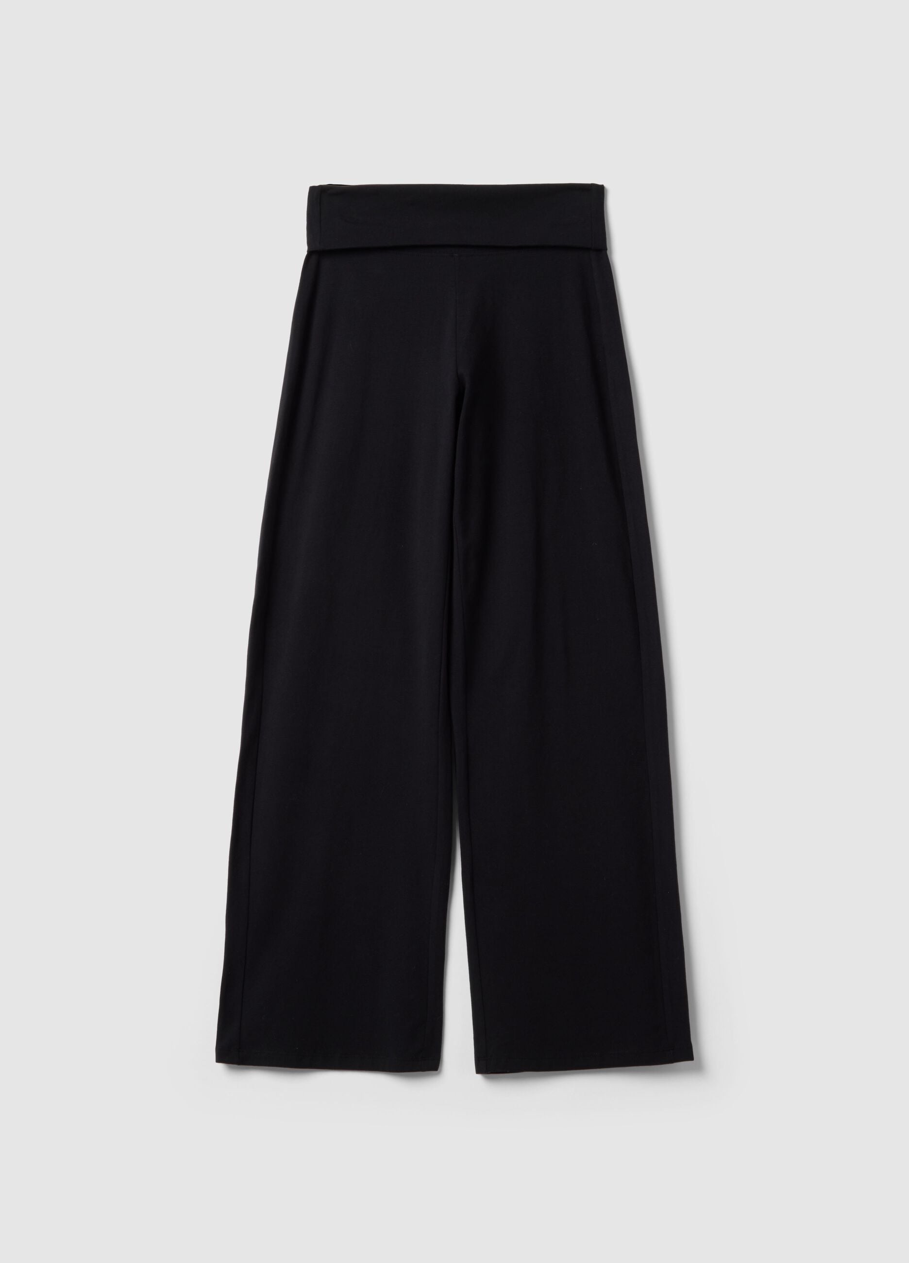 Wide-leg black stretch cotton jogger trousers