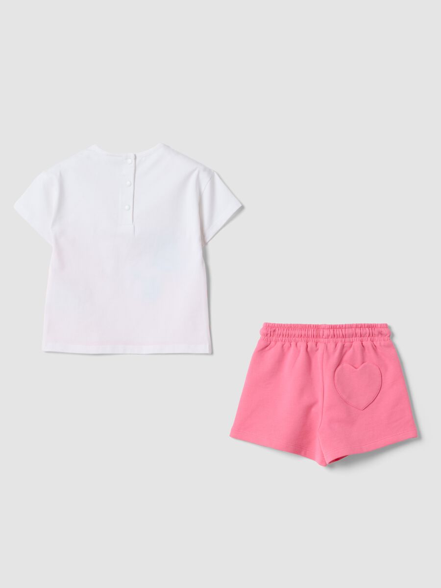 White and pink stretch cotton set with T-shirt and shorts_1