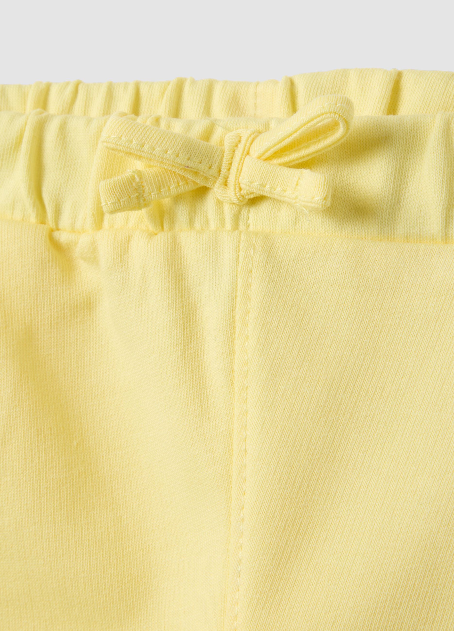 Yellow pure cotton regular fit girls' shorts with bow
