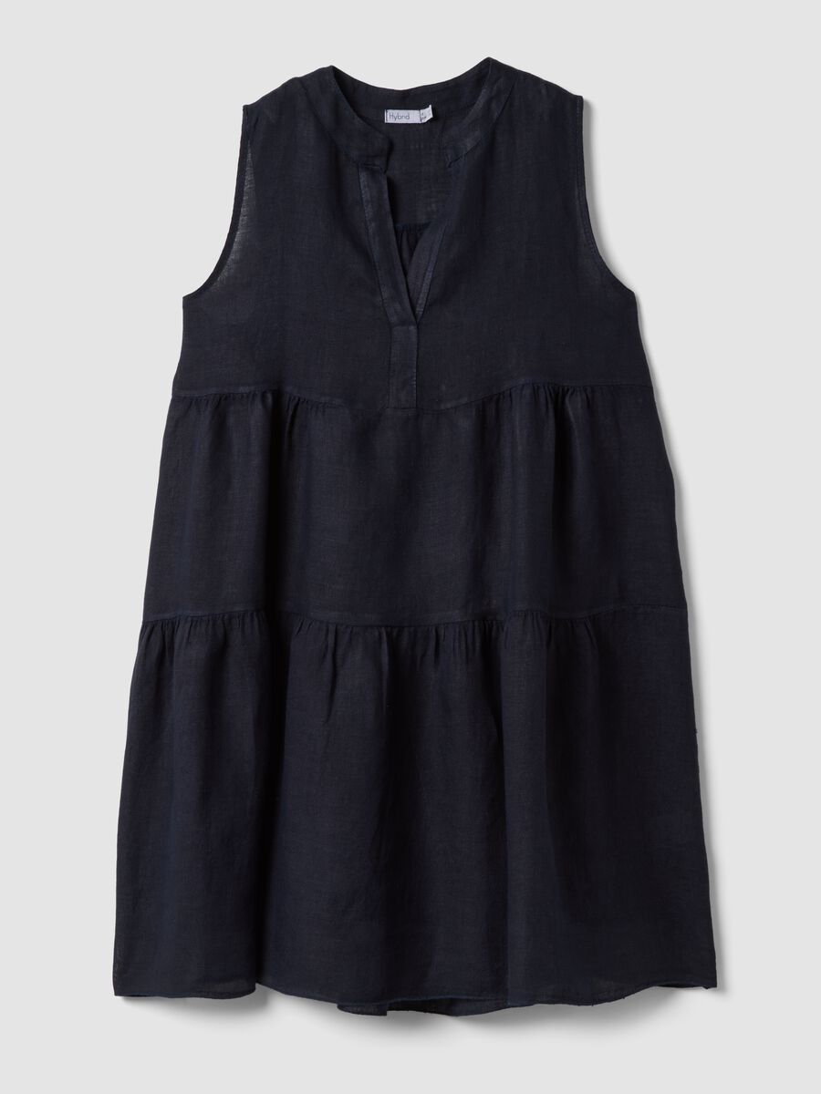 Blue sleeveless pure linen dress, regular fit_4