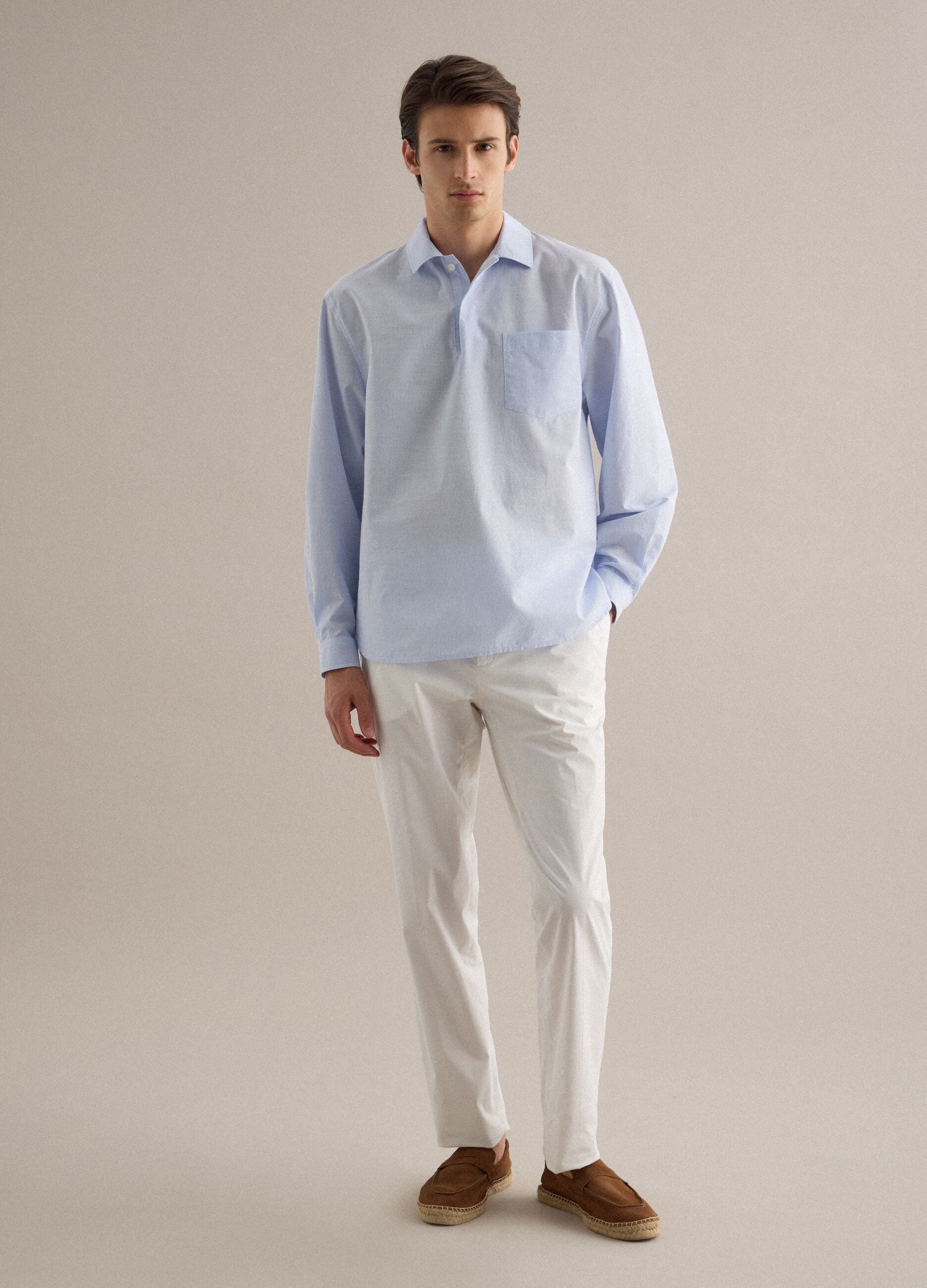 Short-sleeved pure cotton multicoloured striped shirt regular fit