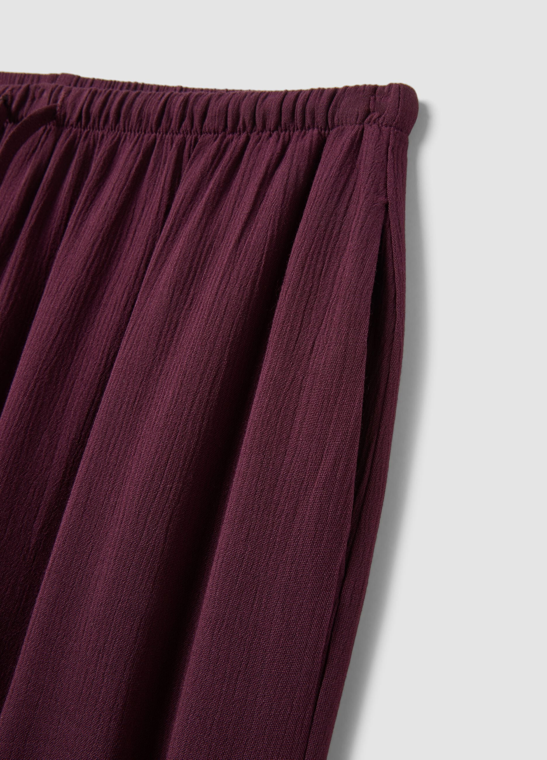 Purple pure viscose trousers with drawstring, relaxed fit