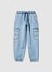 Children's regular fit blue cargo jeans in cotton blend with elastic_0