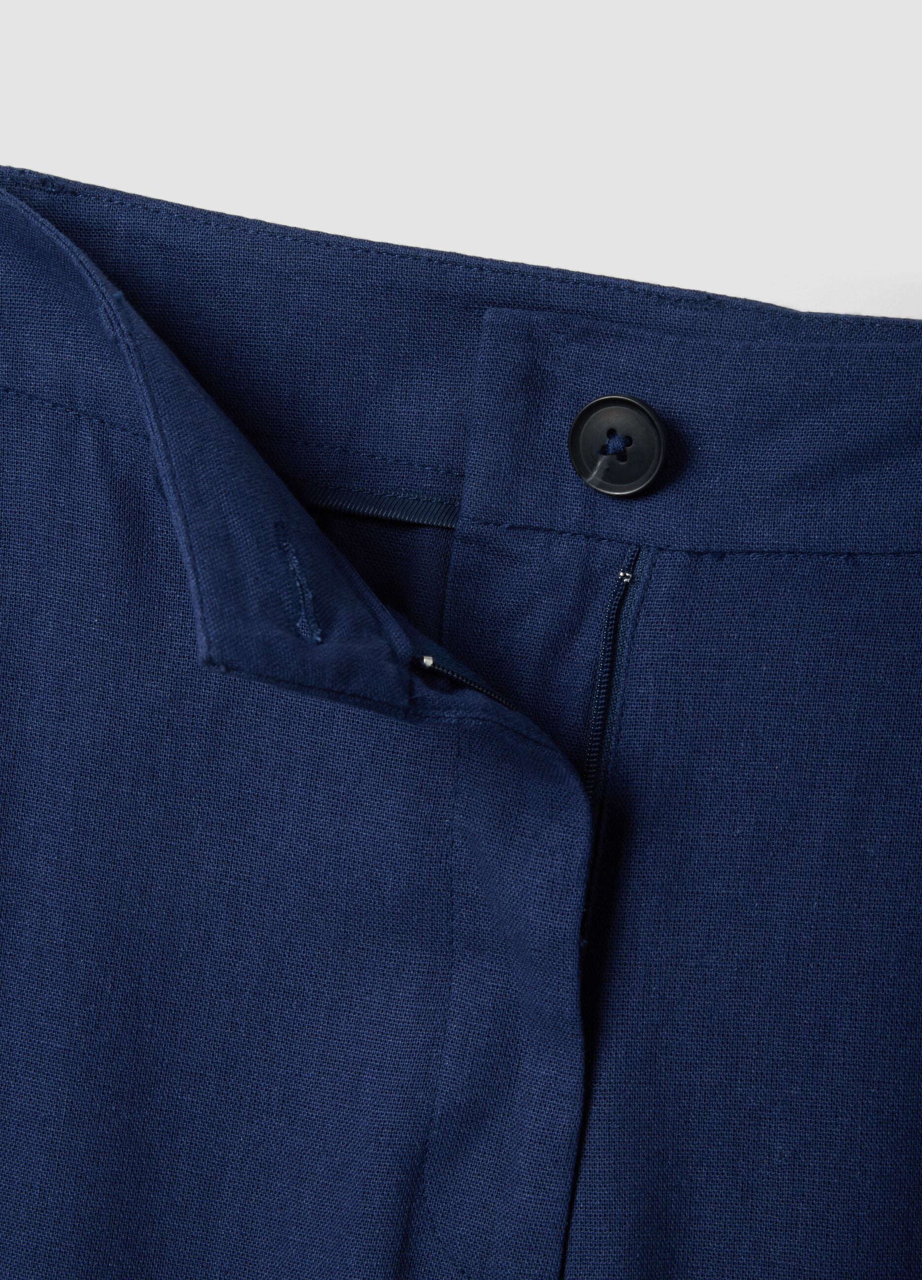 Straight blue regular fit viscose and linen blend chino trousers