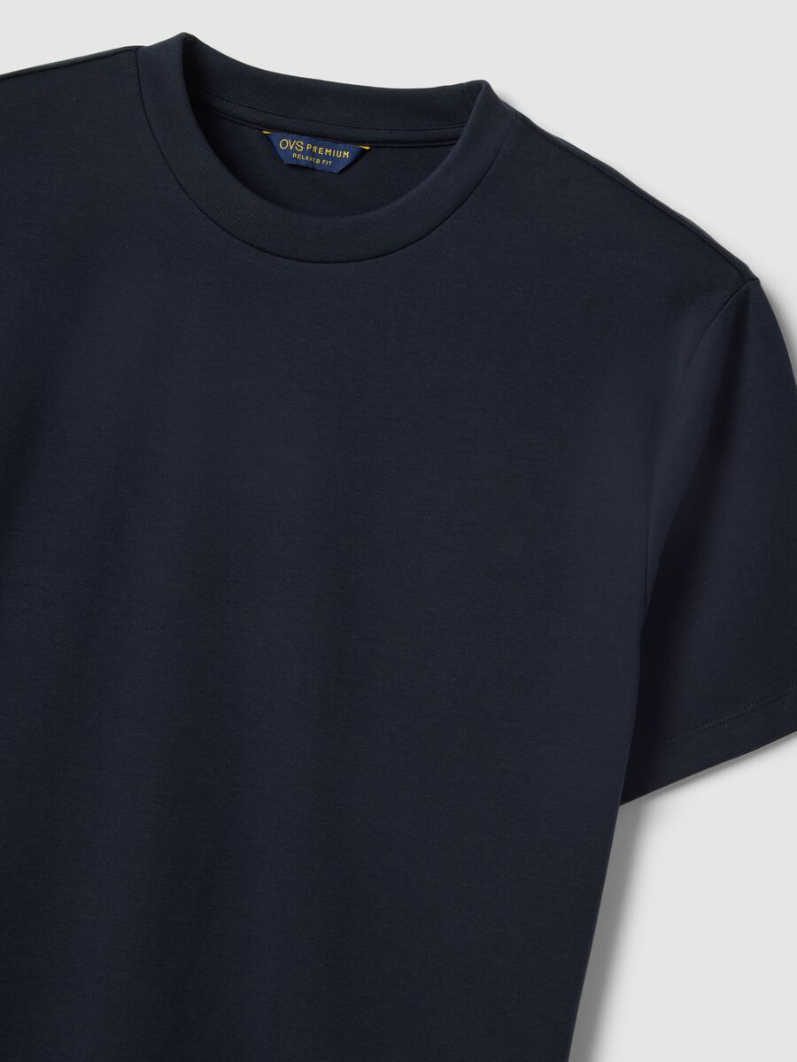Blue pure cotton crew neck T-shirt, regular fit_5