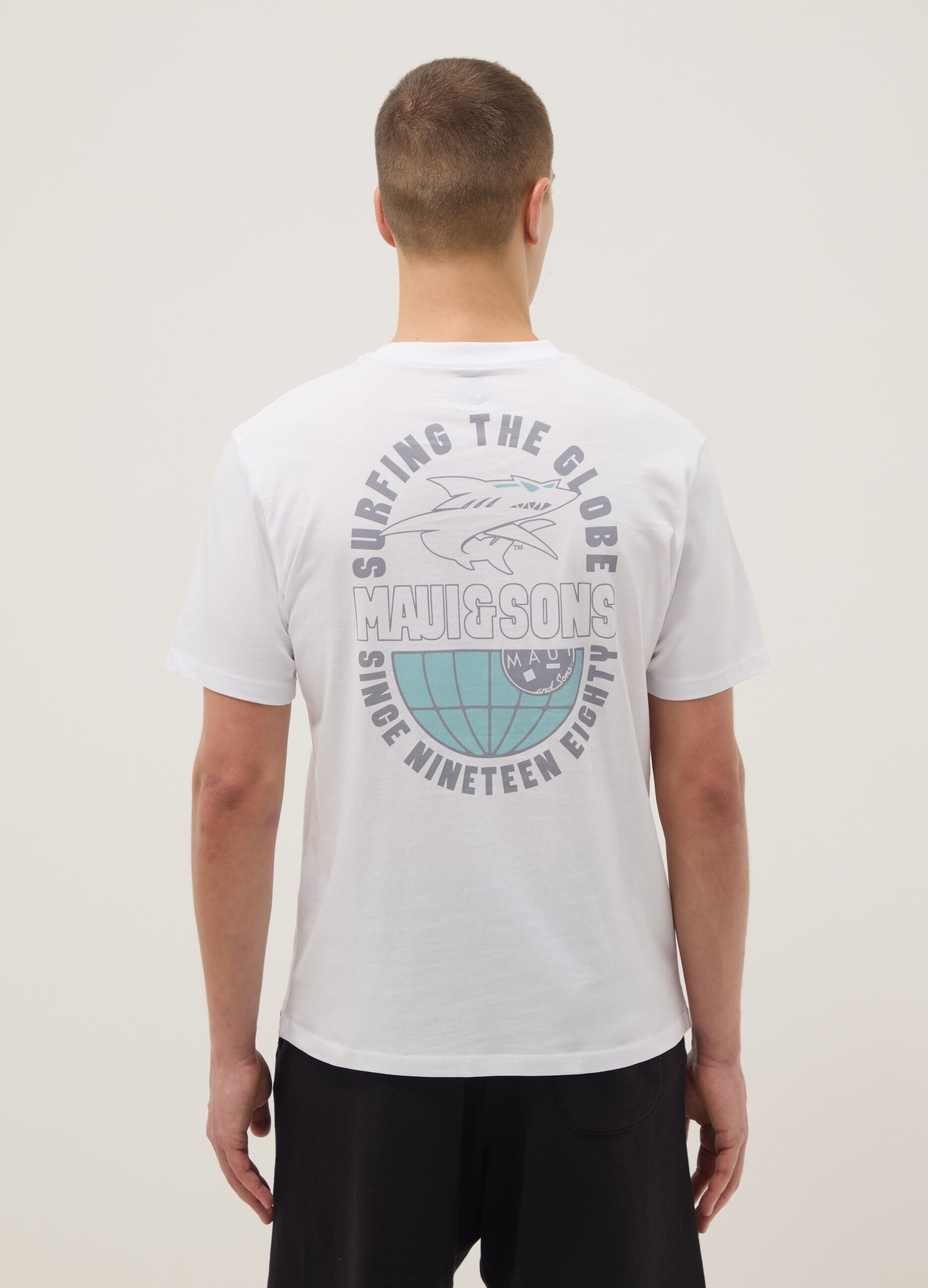 White pure cotton short-sleeve T-shirt, relaxed fit with print