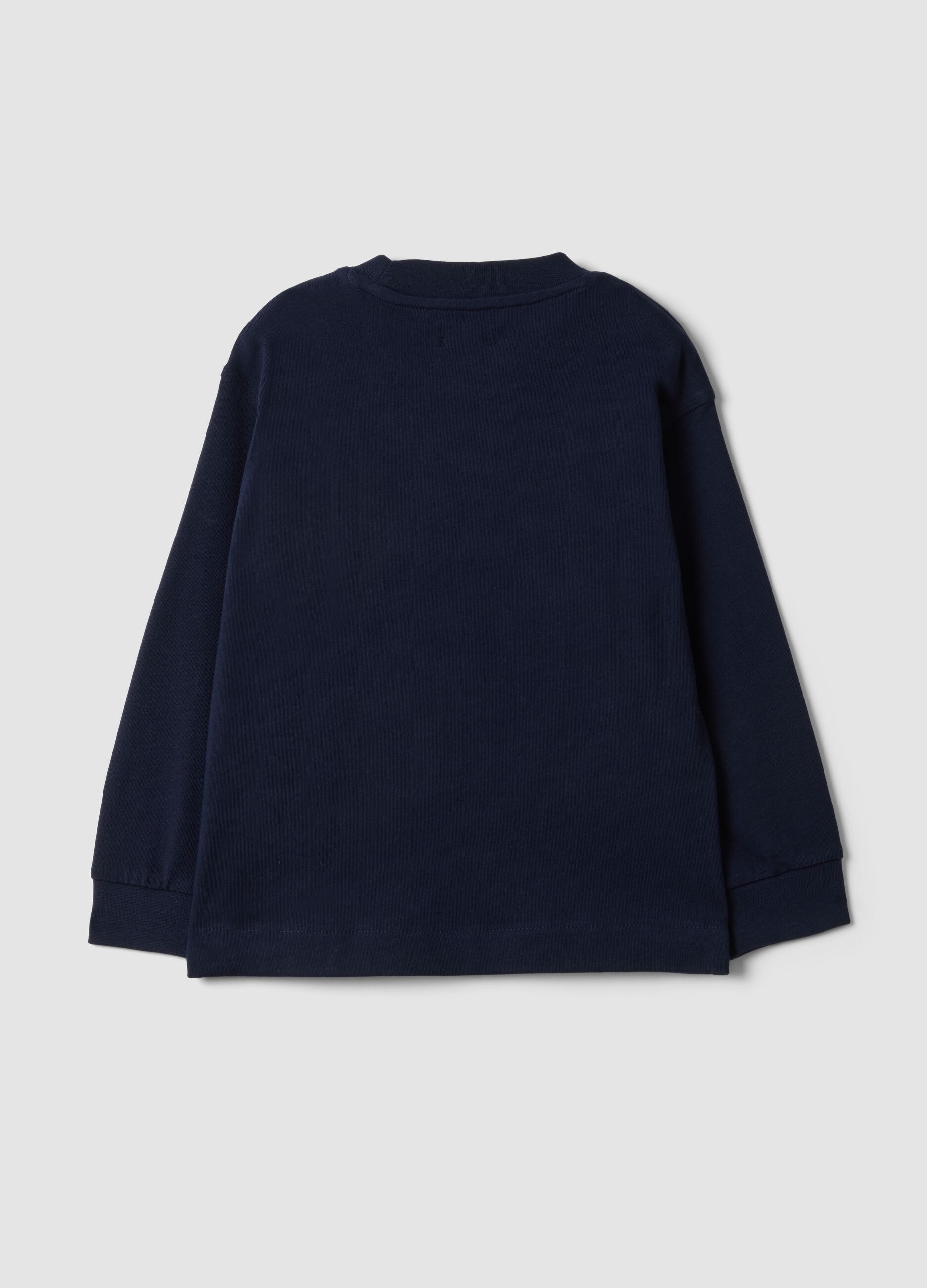 Blue long-sleeve crew-neck pure cotton T-shirt for boys