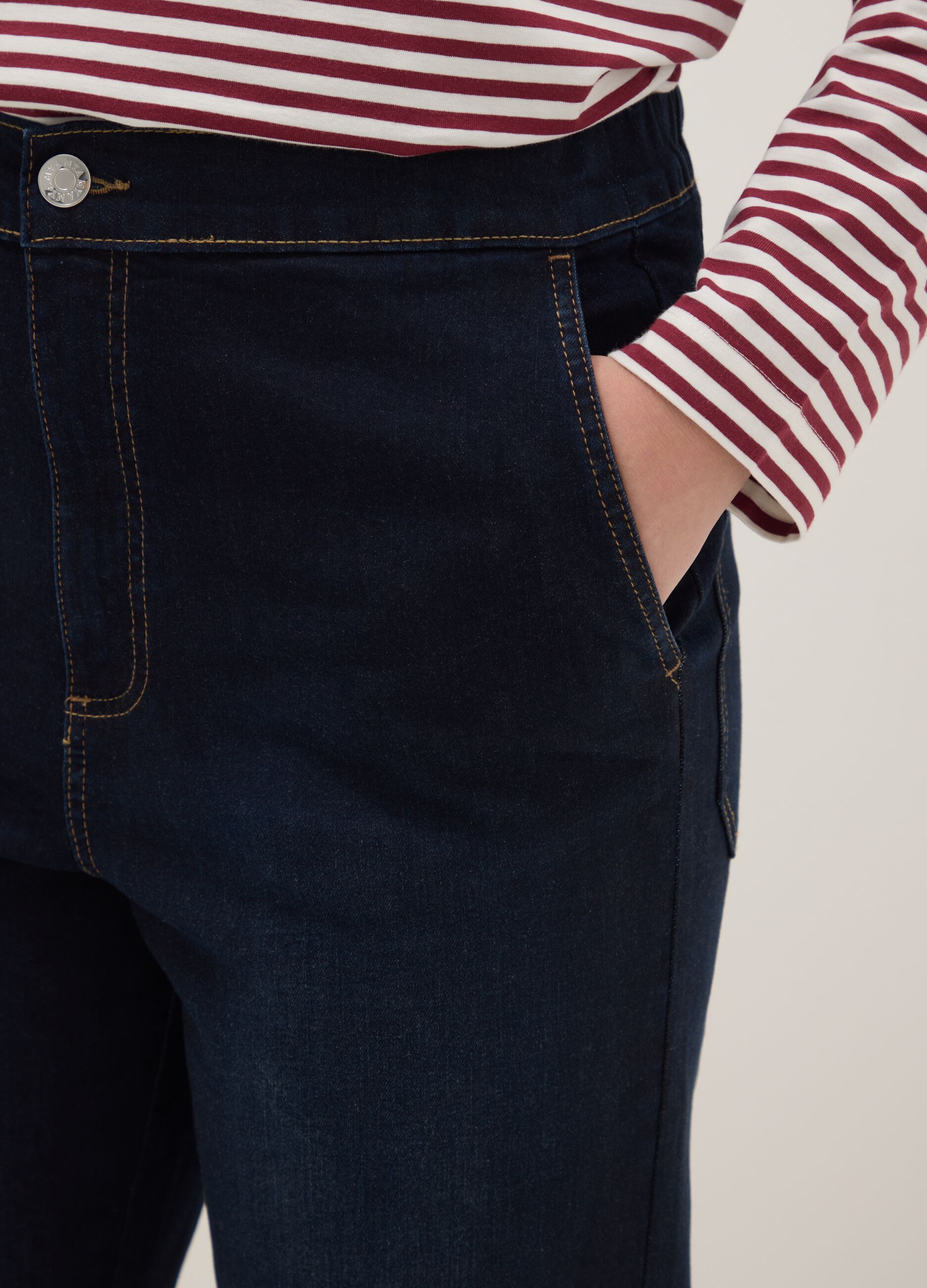 Wide leg jeans in blue stretch cotton