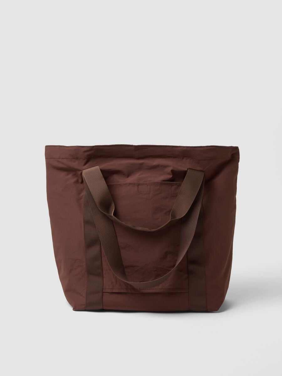 Borsa marrone shopper ripiegabile con doppi manici_2